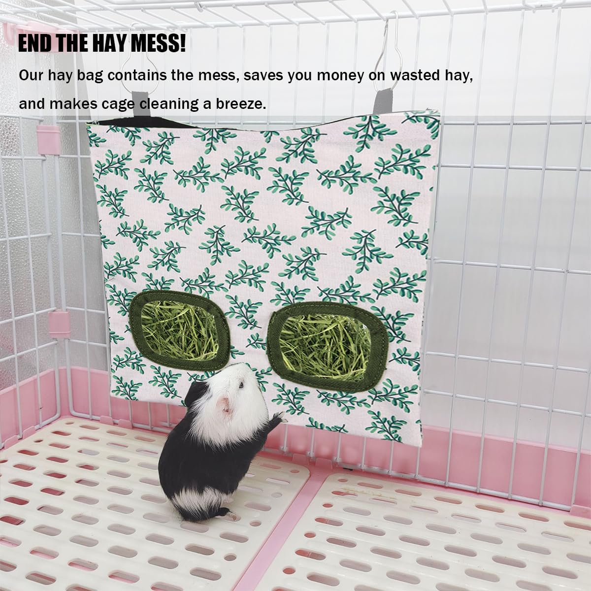 Rabbit Hay Feeder, Guinea Pig Hay Holder & Bunny Hay Feeder – Durable Hanging Hay Bag for Rabbits Chinchillas Guinea Pigs Bunnies – Chew-Resistant Hay Holder for Small Animals (Green) - image 2