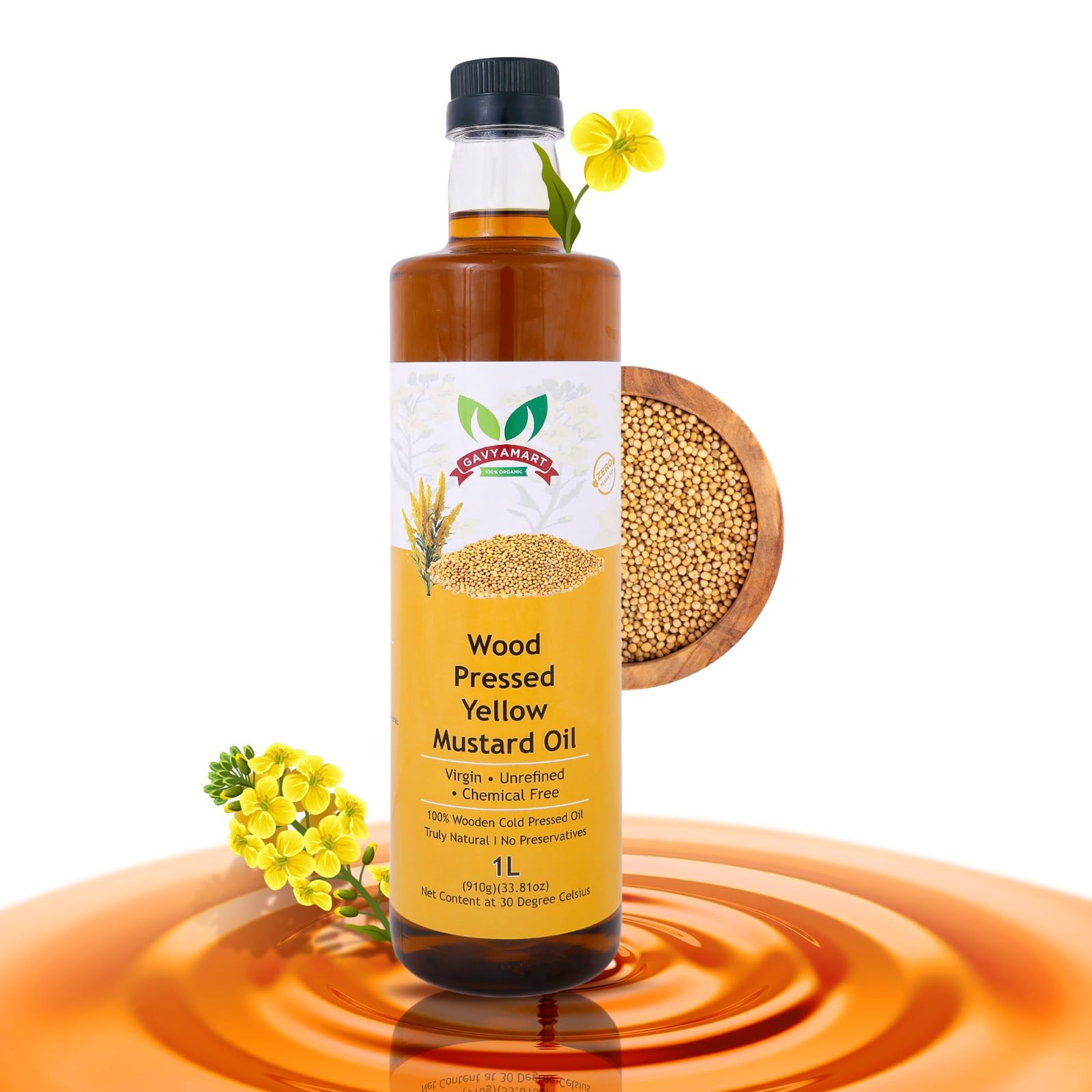 Gavyamart Wood Pressed Yellow Mustard Oil | Kolhu/Kacchi Ghani/Chekku | Cold-pressed Unrefined | Natural | Cold Pressed Yellow Mustard Oil for Cooking – 1L (B0CQG6FYRX) Amazon Price History, Amazon Price Tracker