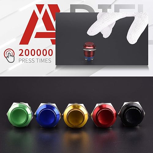 Miniatura 10 de APIELE Paquete de 2 interruptores de botón momentáneos de 0.748 in, carcasa de aleación de aluminio 5A, carcasa de 12 V, 24 V, 36 CC, 110 V, 250 V,