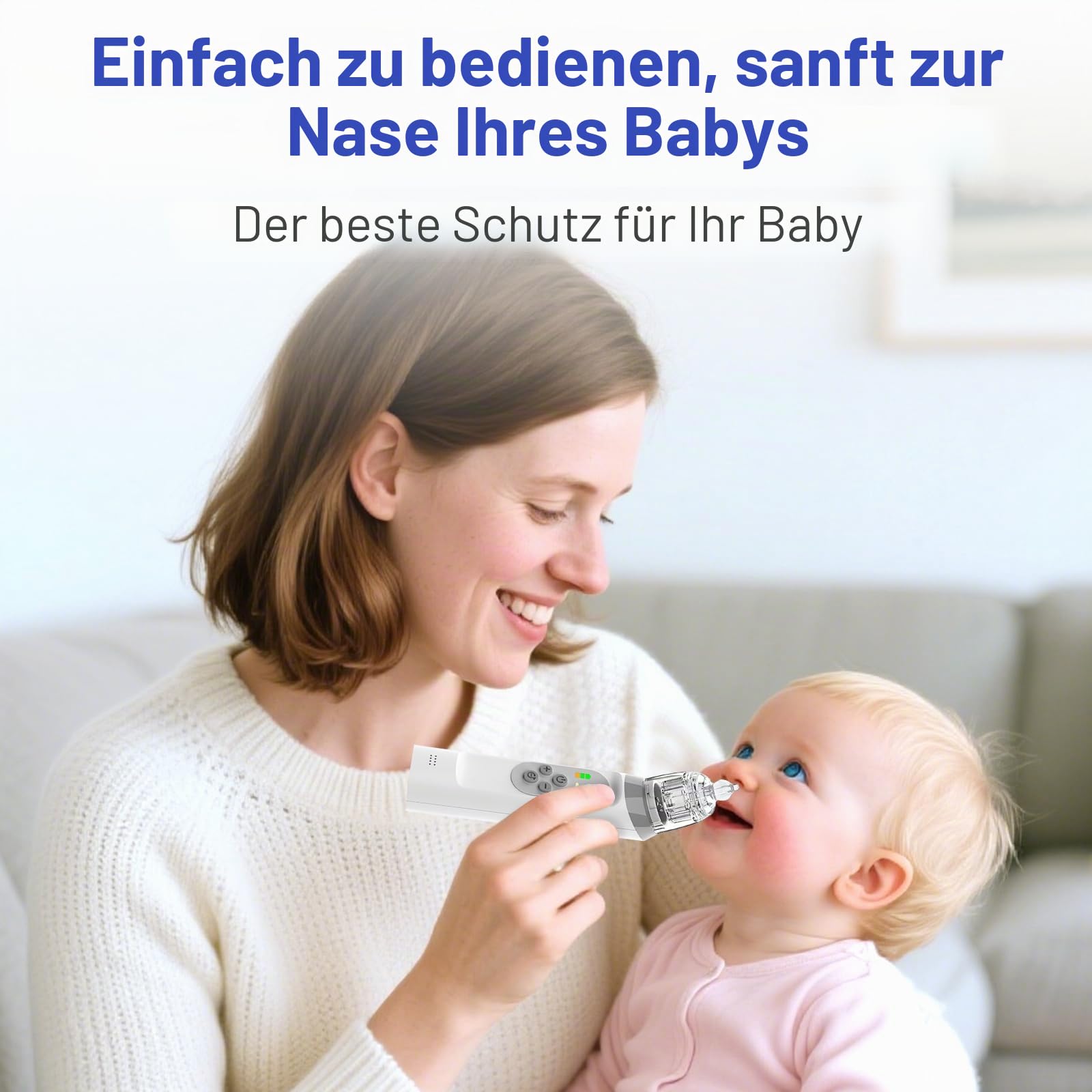 Nasensauger Baby, Baby Nasensauger mit 3 Silikonspitzen und 5 Einstellbaren Saugstufen, Anti Rückfluss Nasenreiniger mit Musik & Licht Beruhigend, Wiederaufladbar für Neugeborene und Kleinkinder