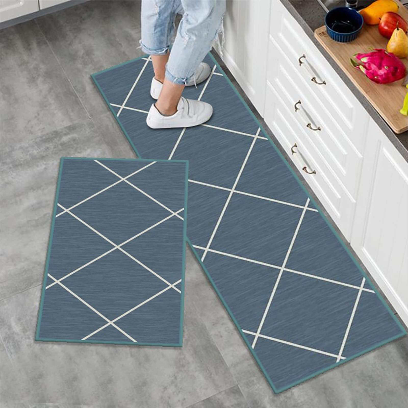 LY4U Juego de Alfombras de Cocina Antideslizantes de 2 Piezas, Tapetes y Tapetes Modernos Lavables para Pasillo, Comedor y Entrada, 40x60cm + 40x120cm