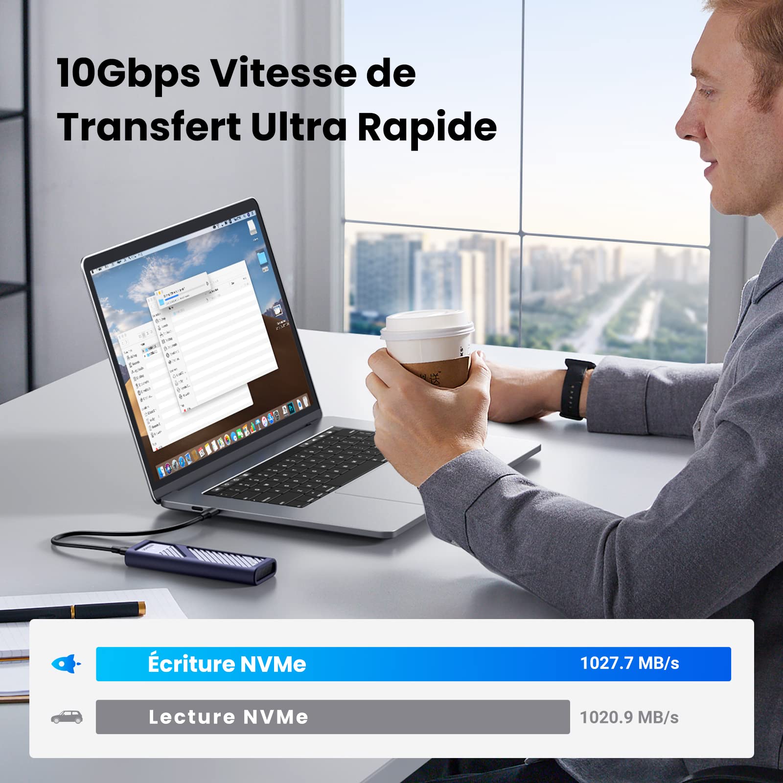 UGREEN Boîtier SSD M2 NVMe USB 3.2 Gen 2 10Gbps Adaptateur Disque Dur PCIe 2230 2242 2260 2280 Compatible avec iPhone 17 Pro Max Air Mac MacBook PC Windows Linux PS5 Xbox Deux Câbles Fournis