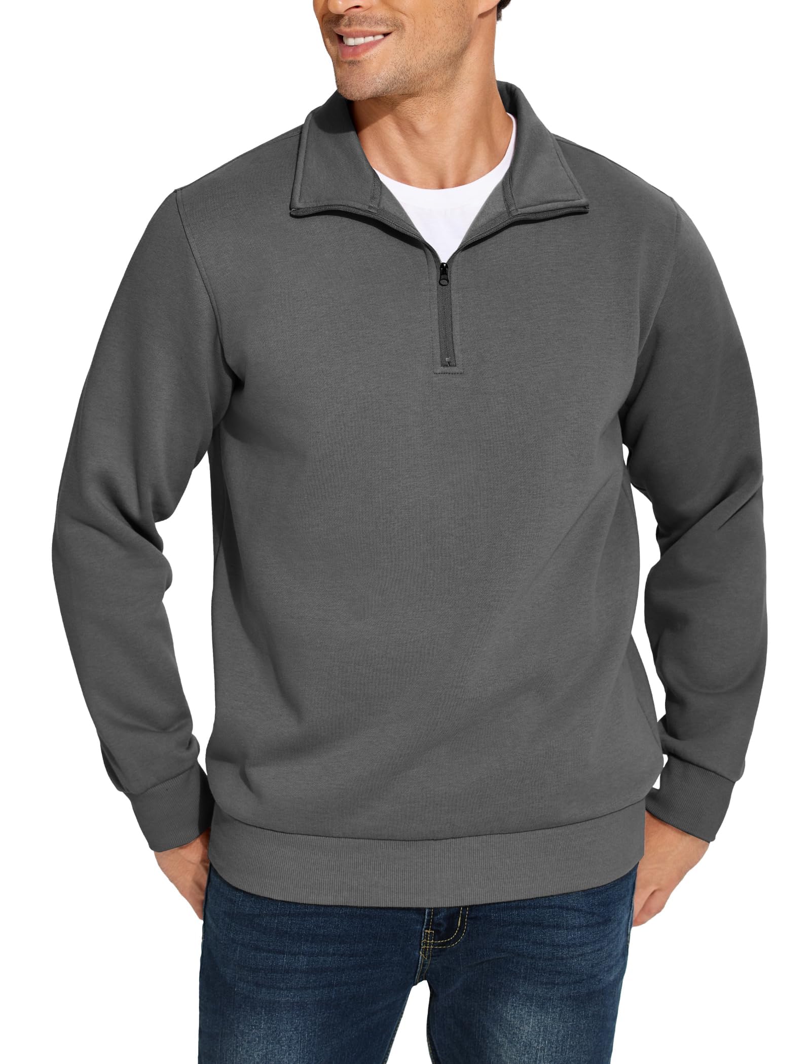 Men's Quarter Zip Pullover Sweatshirt Mock Neck Fleece Cotton