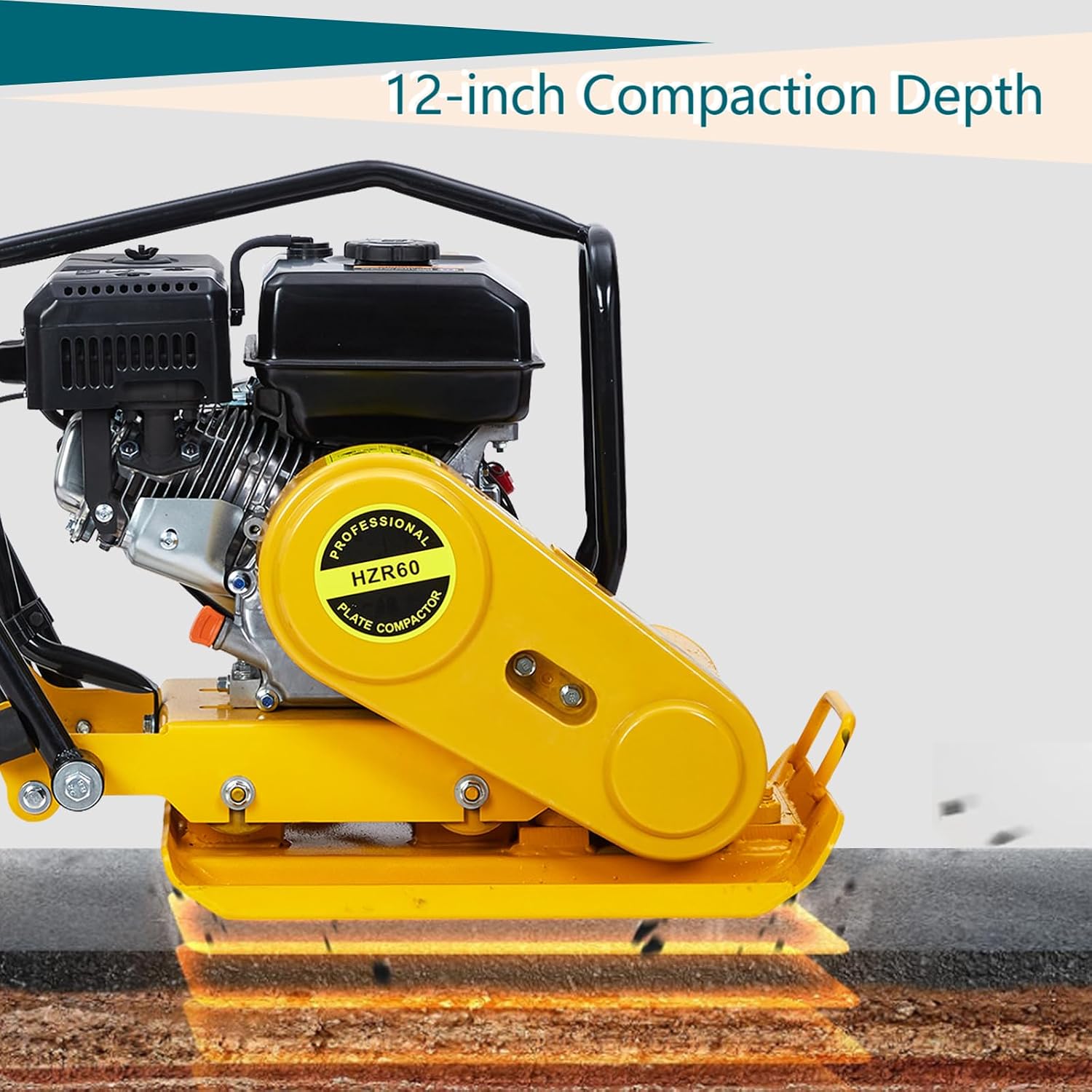 22.1x15.9 Inch Plate Compactor, 7HP 212CC Gas Engine, 5600 VPM, 4200 Lbs Force Vibratory Compaction for Asphalts, Paver Landscaping, Sand Soil, Walkways, Sidewalk