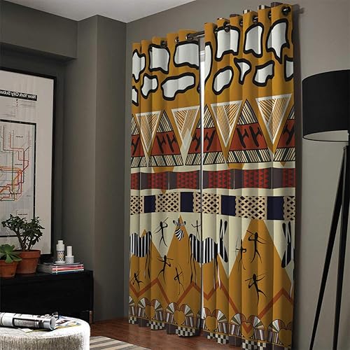 Miniatura 2 de FortuneHouse Blackout Curtains Thermal Insulated Ethnic Solid Pattern Metal Grommet Elegant Room Drapes Window Curtain for Bedroom Living Room 52x63