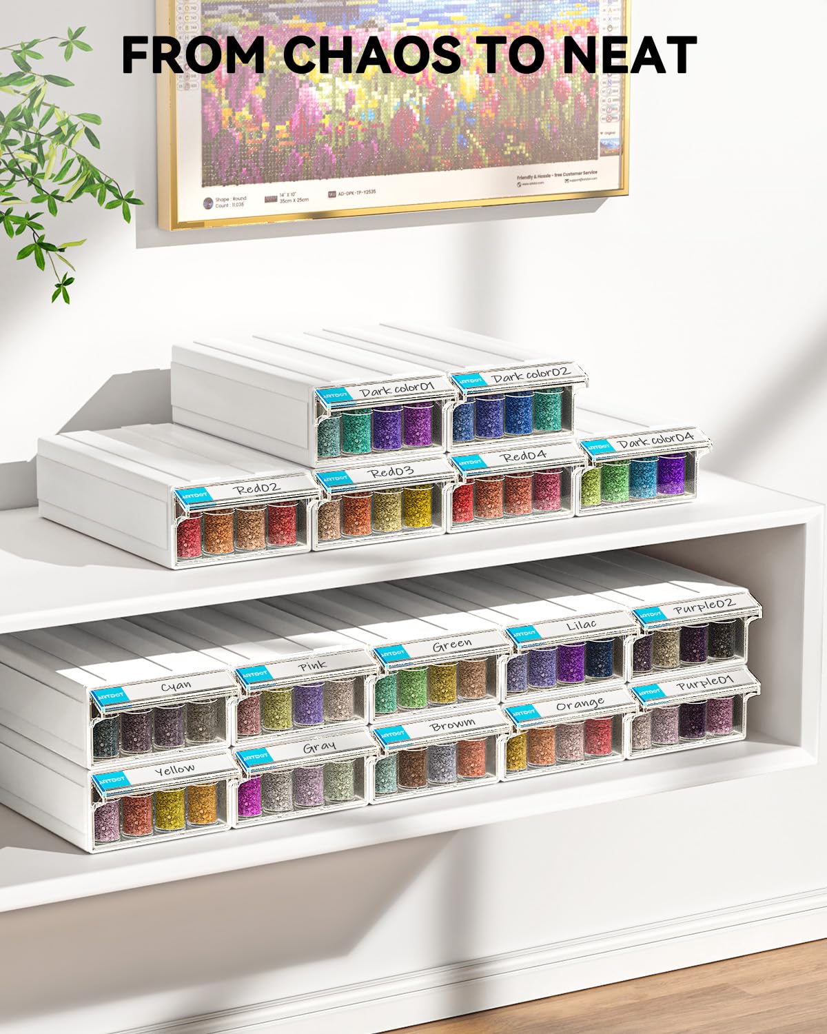 ARTDOT Diamond Painting Kit Accessori Completo, 4 Pezzi Impilabili per Pittura Diamante con 128 Scomparti Singoli per Perline, Nail Art, Pillole E Strass