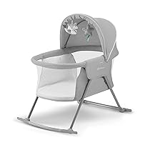 Kinderkraft LOVI, lettino da viaggio con funzione dondolo, zanzariera e cappottina regolabile, leggero e pieghevole, con borsa per il trasporto e giocattoli, Grigio