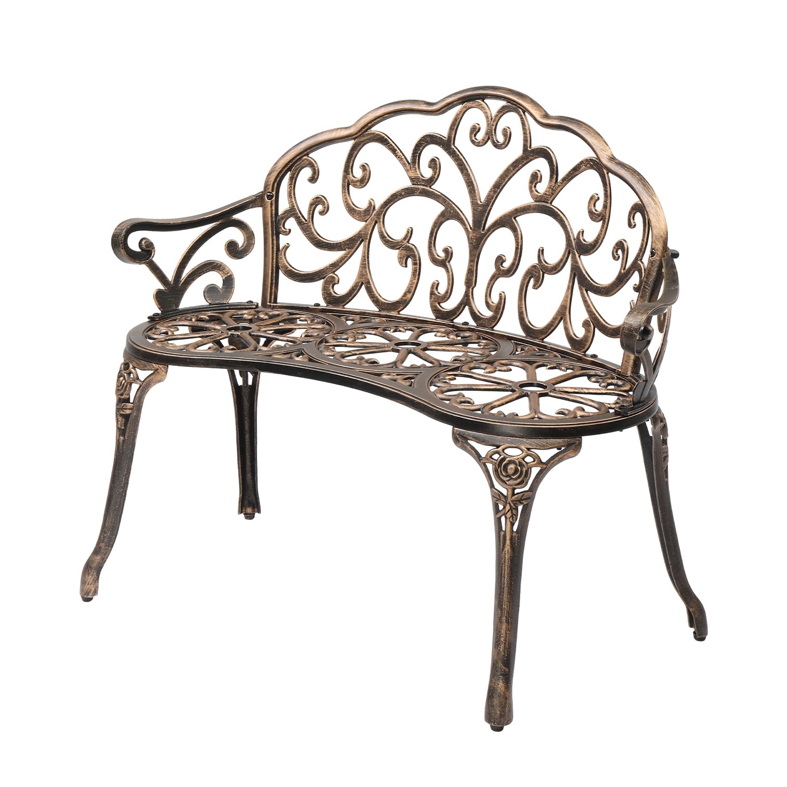 VINGLI 38.5" Patio Park Garden Outdoor Metal Rose Bench, 2-Person Cast Iron Cast Aluminium Frame Antique Finish Chair,Accented Lawn Front Porch Path Yard Decor Deck Furniture (Bronze, Butterfly)