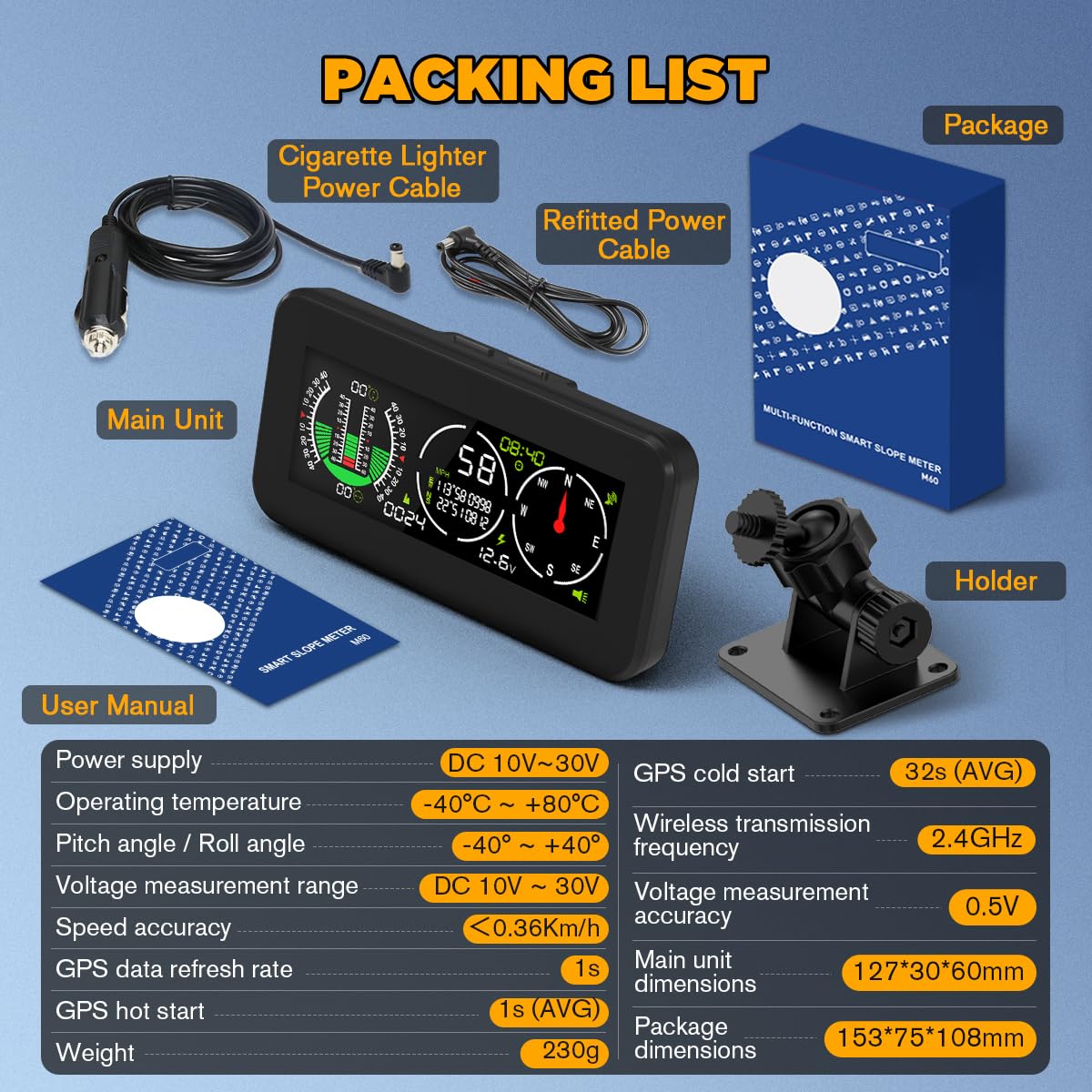 Auto Inclinometro Digitale GPS HUD Pitch Angle Slope Meter MPH Speedometer con Bussola per Veicoli Fuoristrada SUV