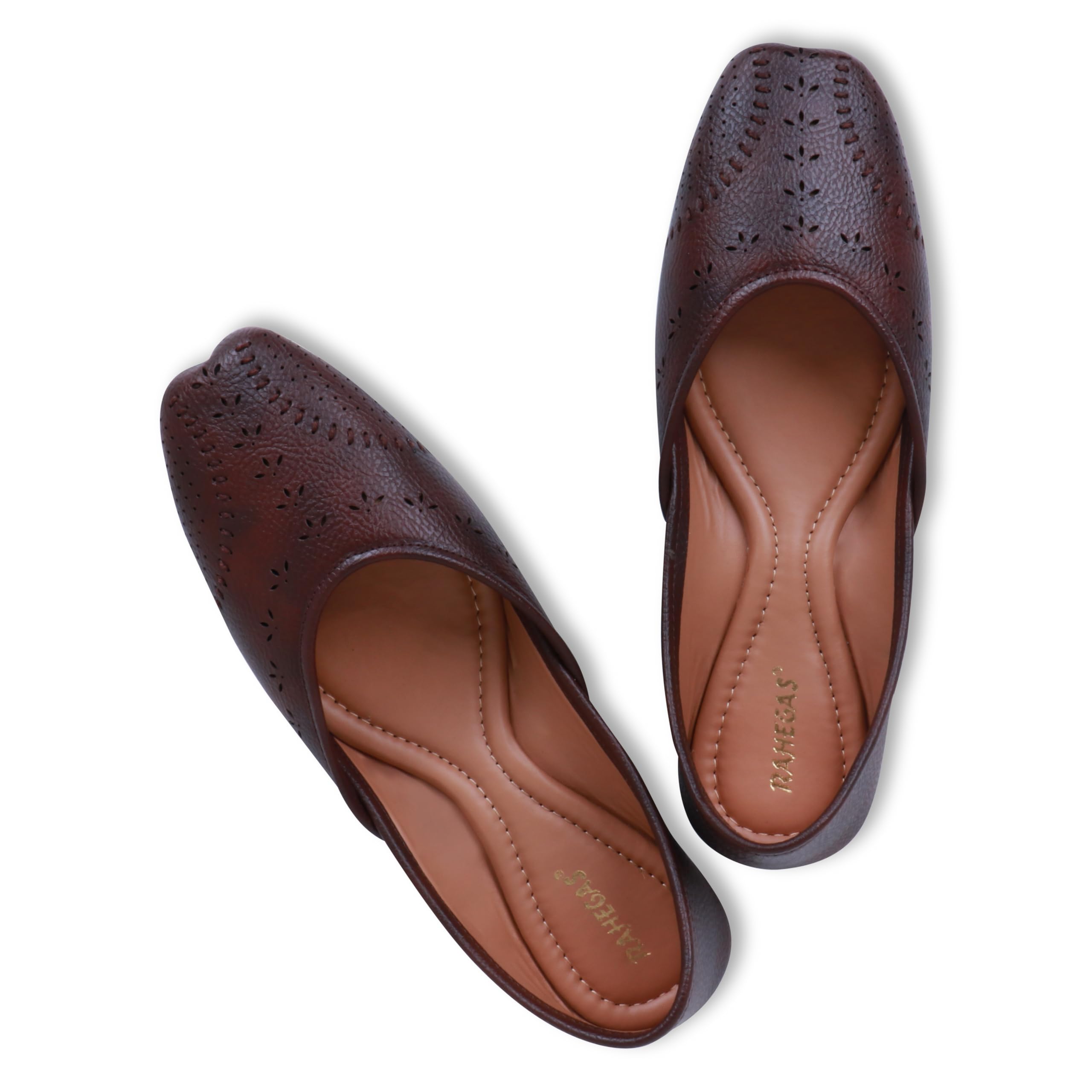RAHEGAS Women’s Brown & Tan Jutti | Stylish Leather Look Ethnic Footwear for Women & Girls | Premium Handcrafted Design with Soft Comfort Sole-image-27