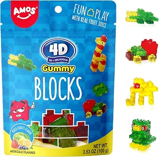 4D Gummy Candy Blocks, Edible Building Block for kids,Party Favor Candy, 3.5oz Resealable Bags, Pack of 12