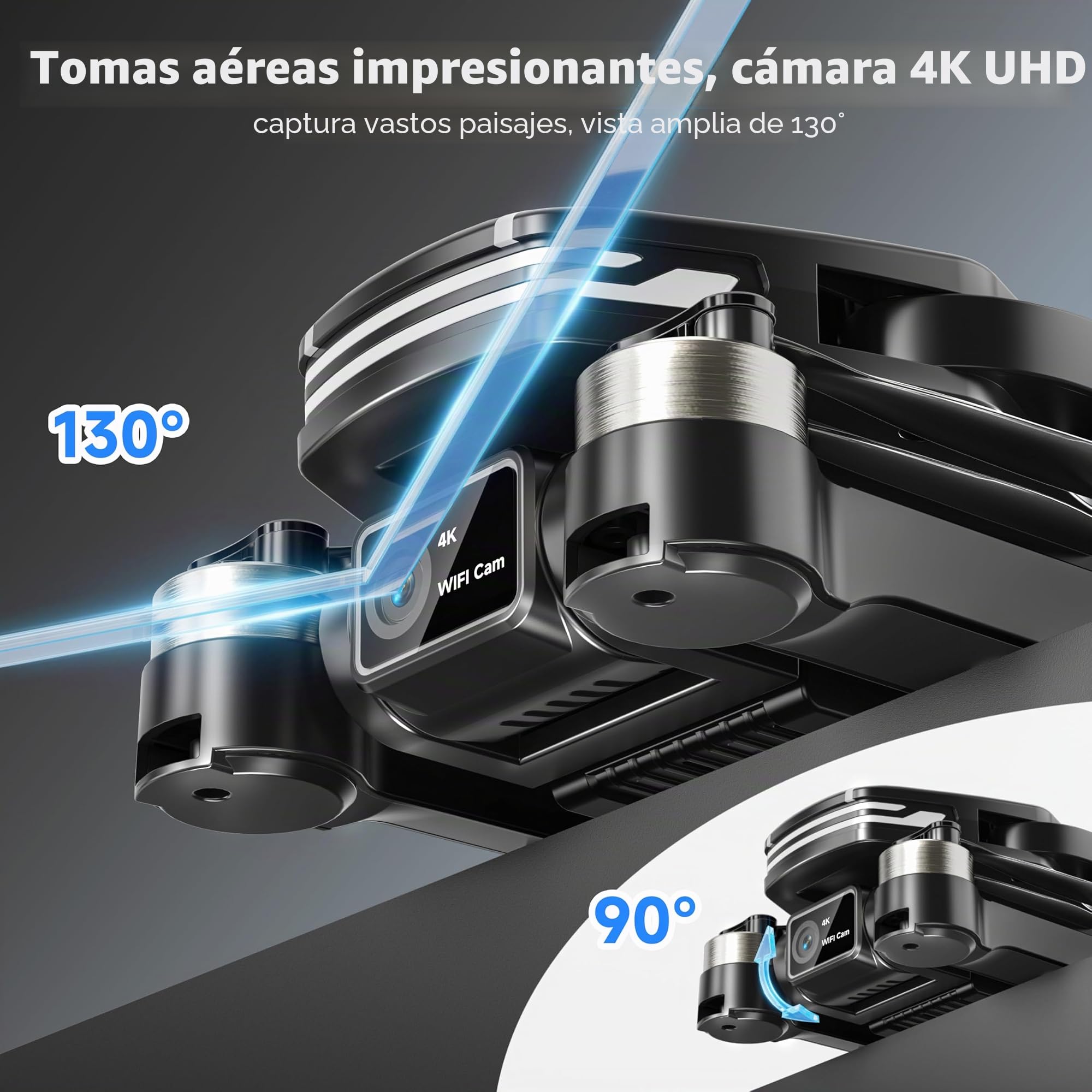 Drone con cámara para adultos 4K motor sin escobillas para niños, FPV, plegable, cuadricóptero RC con protectores de hélices, 2 baterías, 1500 mAh, lente de 130°, WiFi, control de voz, gesture