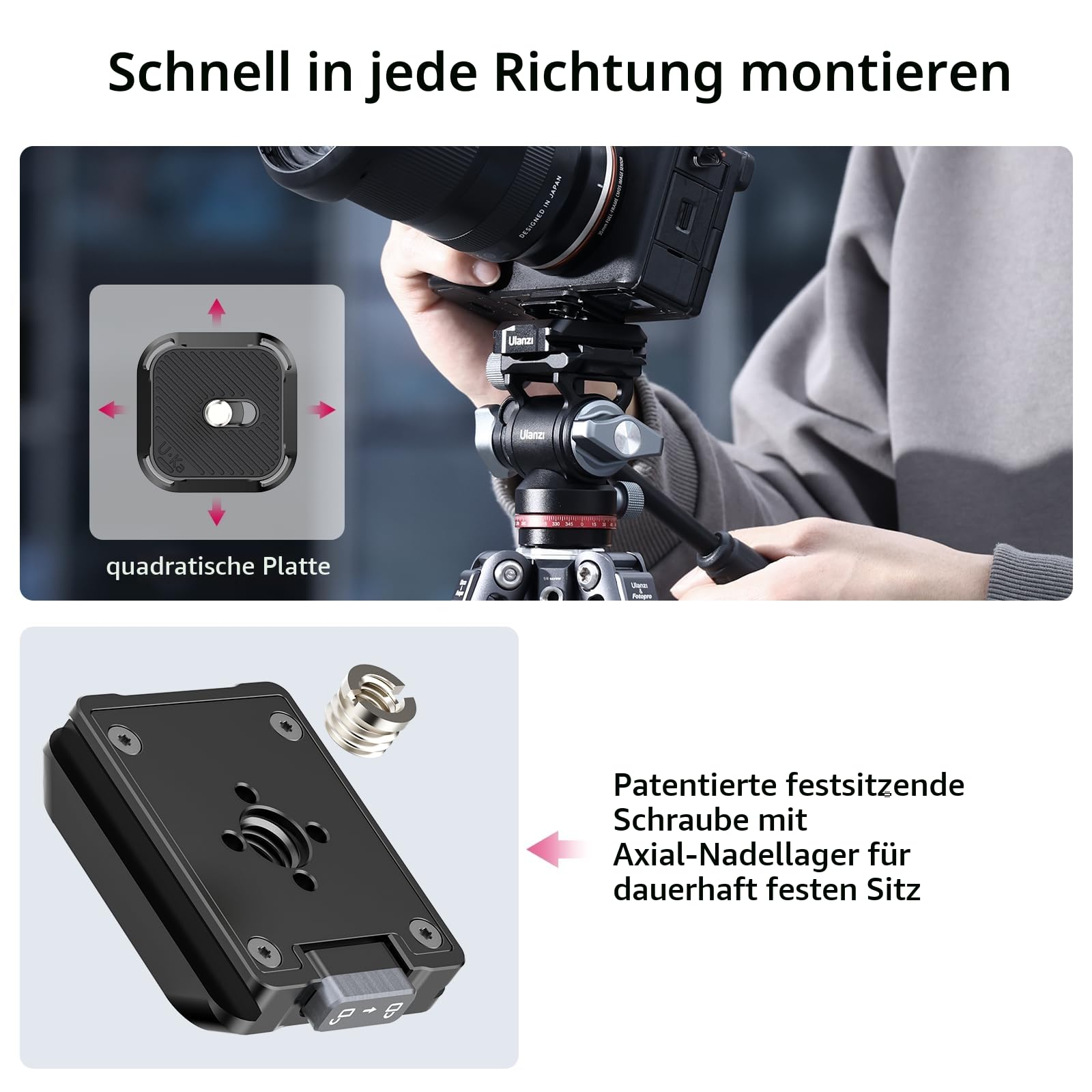 ULANZI Uka Quick Release Plate and Base Kit, UKA01 Kamera-Schnellwechselplatte mit 1/4', 3/8' Schraubgewinde, Quick Release Plates Base Compatible with Uka & F38 Plates