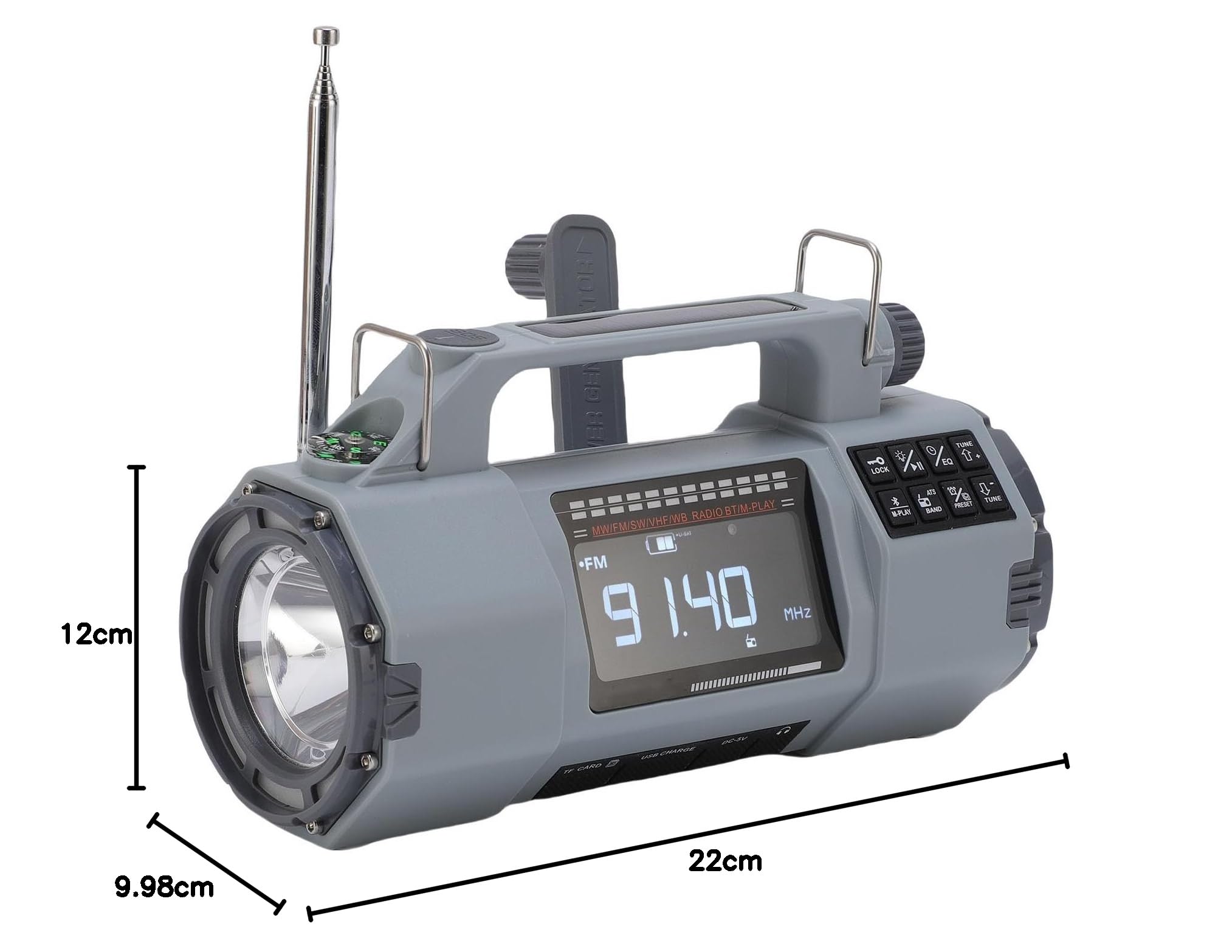 Gugxiom Latarka LED Radio Awaryjne z korbą ręczną, Zasilane energią słoneczną Radio FM MW SW VHF WB z baterią 5000mAh i ładowarką do Smartfona