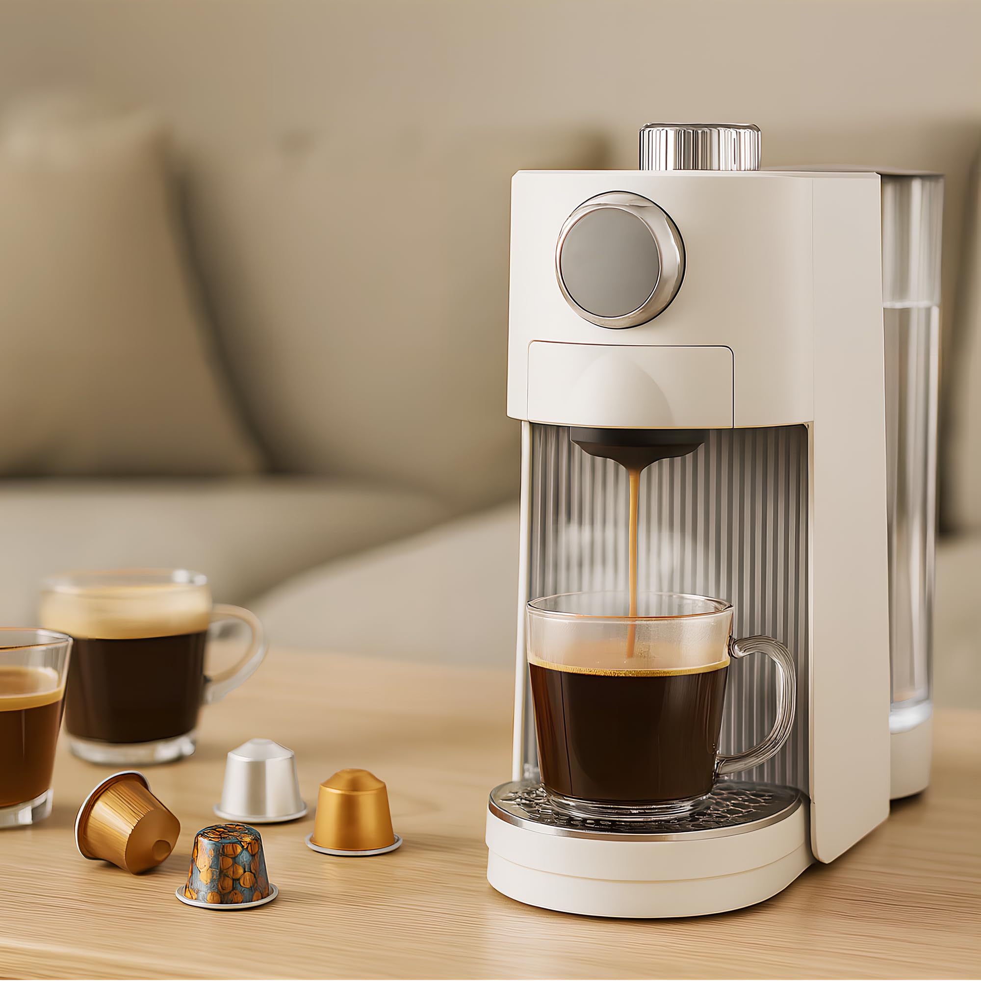 Bostar Macchina da caffè 3 in 1, 7 livelli regolabili per quantità d'acqua e temperatura, 20 bar con serbatoio dell'acqua da 1,4 l per caffè espresso, compatibile con capsule e macinato (bianco)