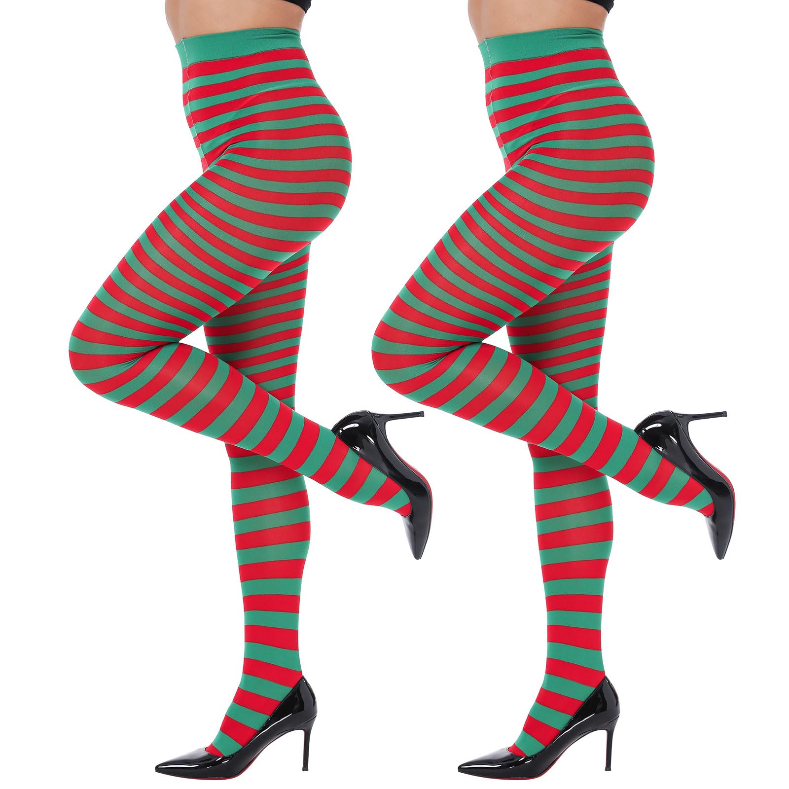 Manzi Women's Red/Green-2 Pairs Stripe Tights Fancy Dress Tights For Halloween 2 Pairs /Green