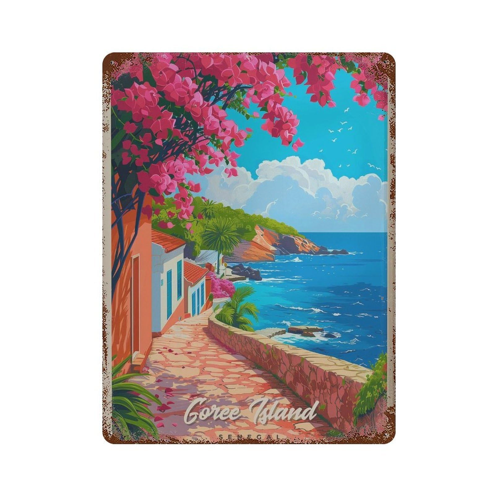 xiaoxiaoshen Goree Island Senegal Travel Vibrant African Wall Decor Art Metal Tin Poster Modern Home Decor Art Home Bar Shop Decorations Vintage Sign 40x30cm