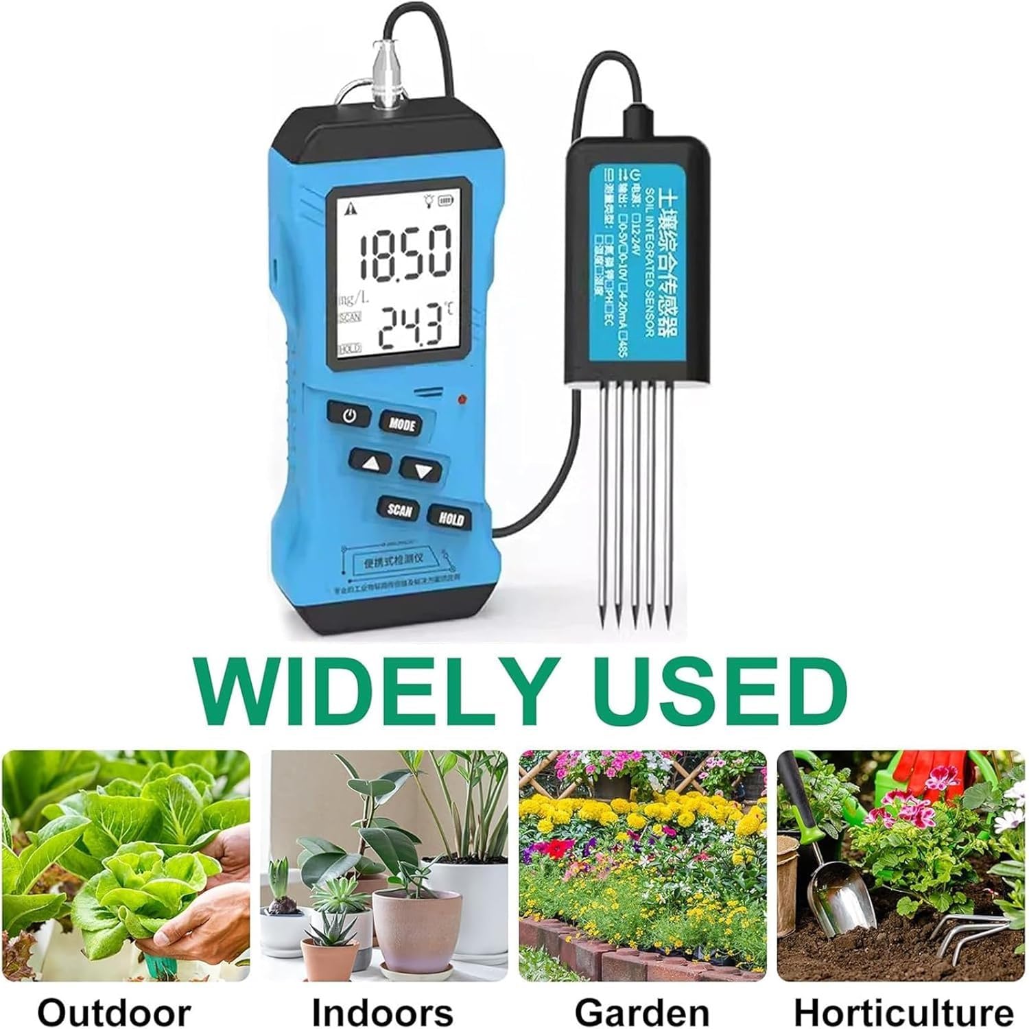 Probador digital de humedad del suelo con sensor NPK/PH/EC/humedad de alta precisión, pantalla LCD retroiluminada para jardín, granja, invernadero, análisis de temperatura y humedad