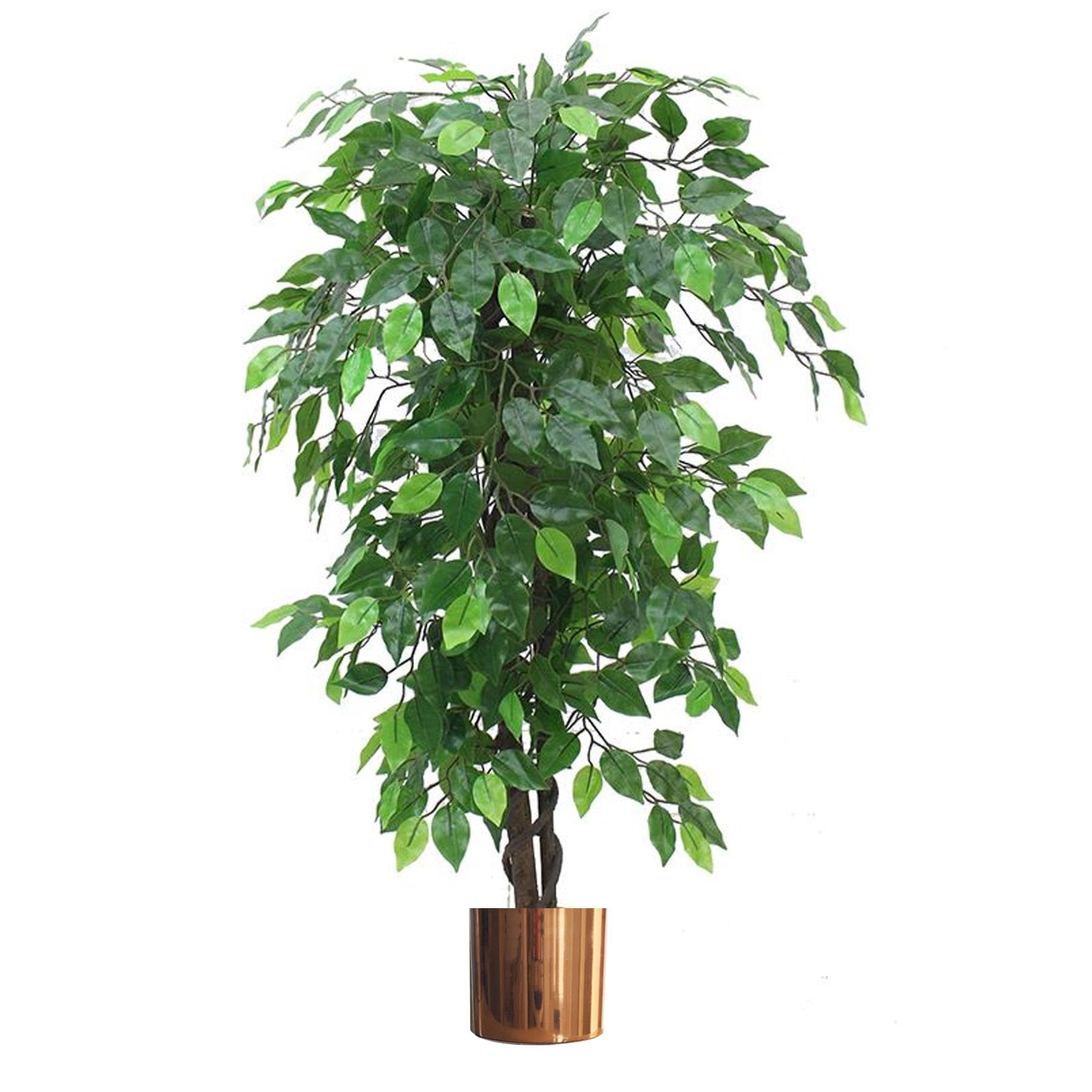 Leaf 120Cm Green Xl Bushy Ficus Copper Artificial Tree/Plant With Metal Planters,