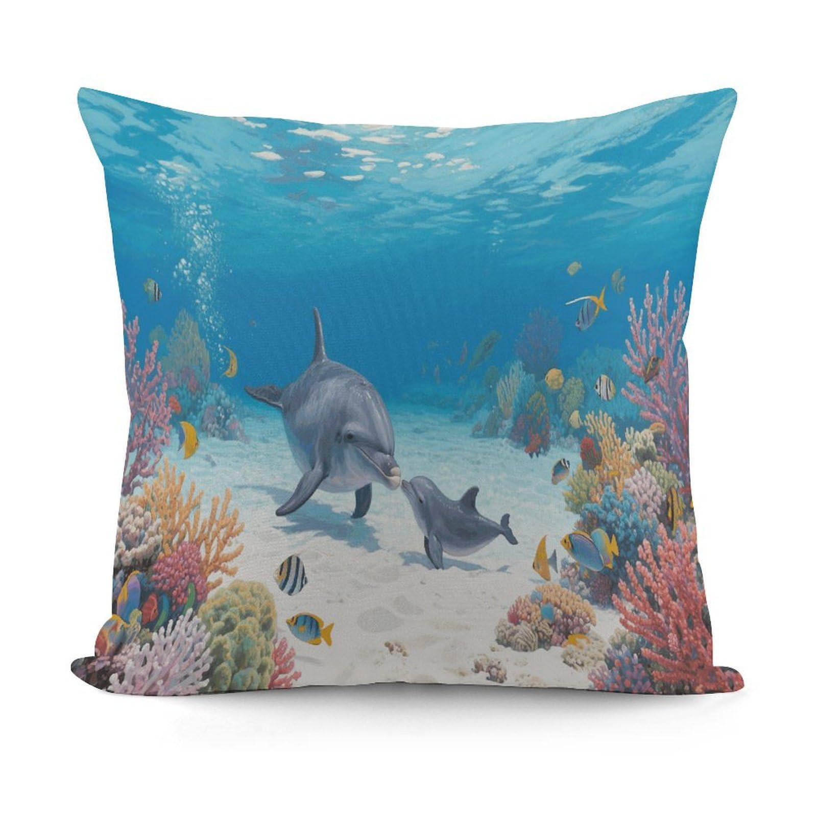 VstaDank Dolphin Pillow Cover with Invisible Zipper Square Throw Pillowcase Plush Couch Sofa Pillow Case 18x18 Inch Decorative Throw Cushion Covers for Sofa Living Pillowcover