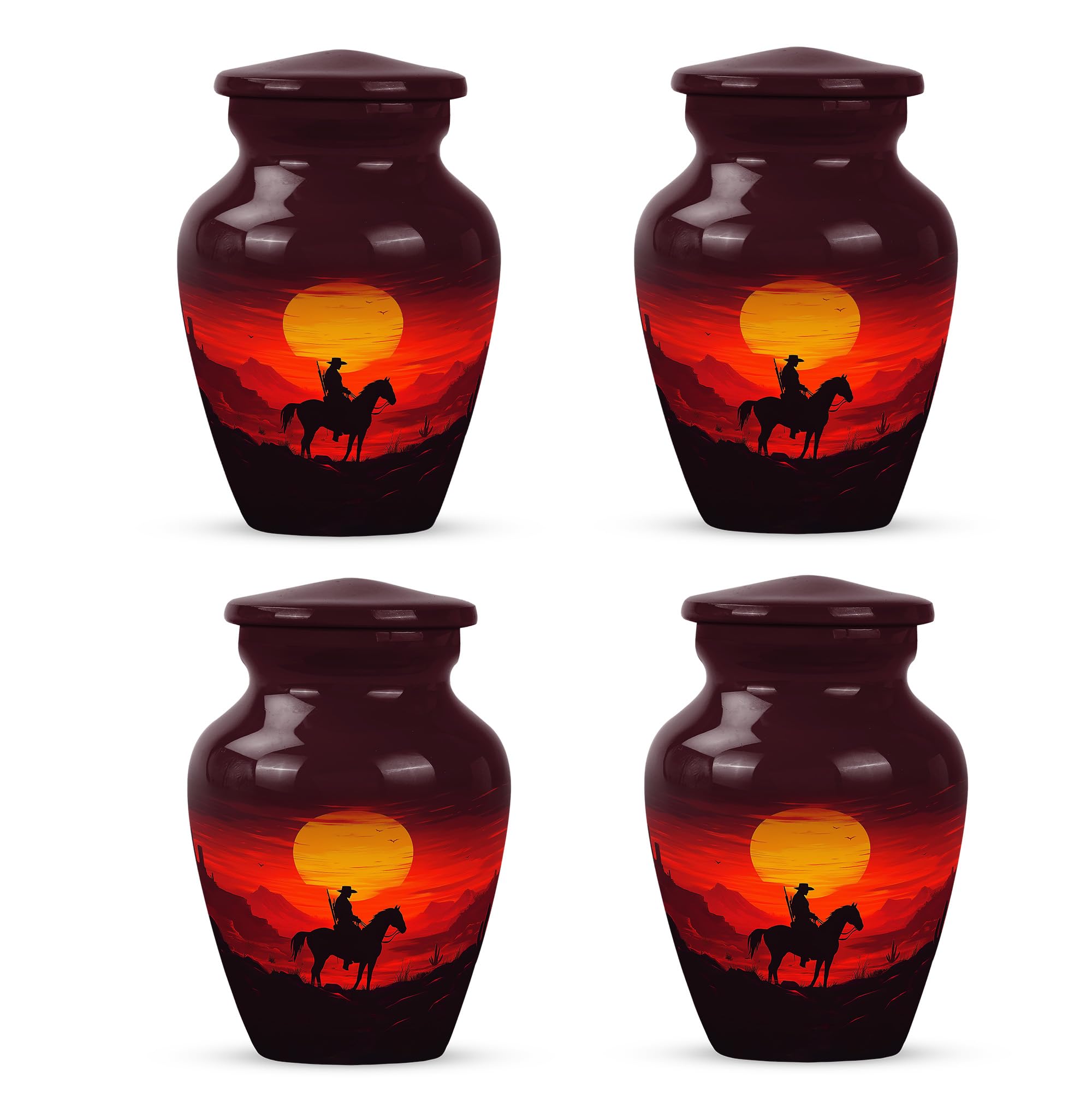 Cowboy Urn - Small Urn for Human Ashes Keepsake - Urn for Ashes Adult Male - Urn for Ashes for Women - Tiny Urns for Human Ashes - Funeral Urns for Adult Ashes Women - Size 3 Inch, Pack of 4