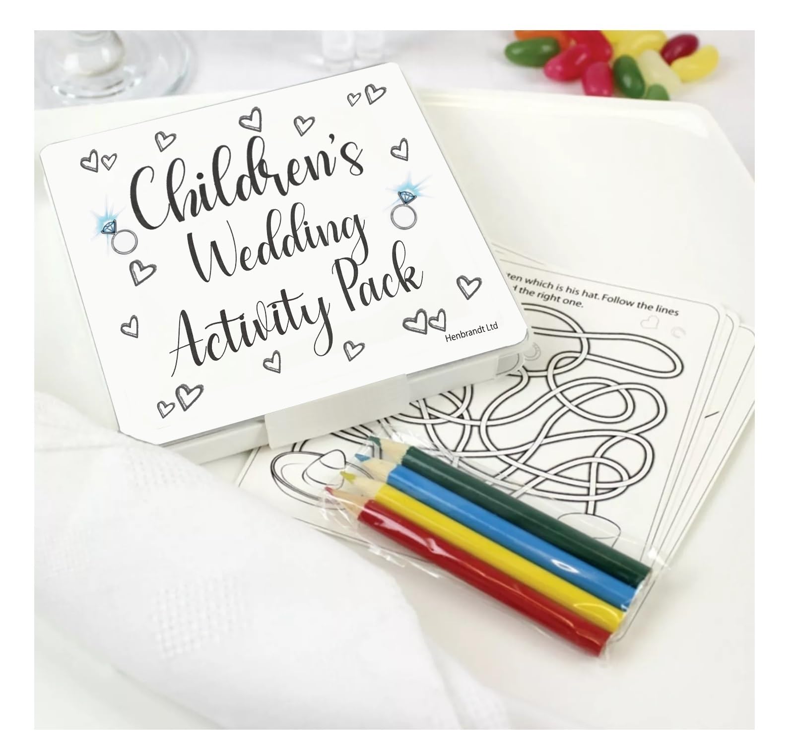 Henbrandt White X36 - Wedding Table Favours Gift - Childrens Colouring Fun Activity Pack/Game Puzzle Book