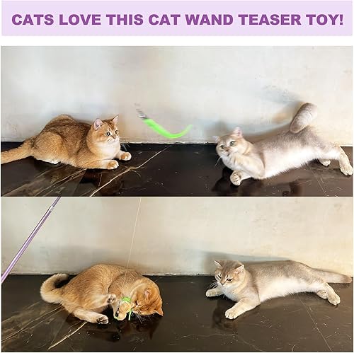 Miniatura 4 de 11 juguetes interactivos para gatos de interior, 2 varitas retráctiles para gatos, 7 gusanos y 1 juguete de peluche para gatos, juguetes de plumas