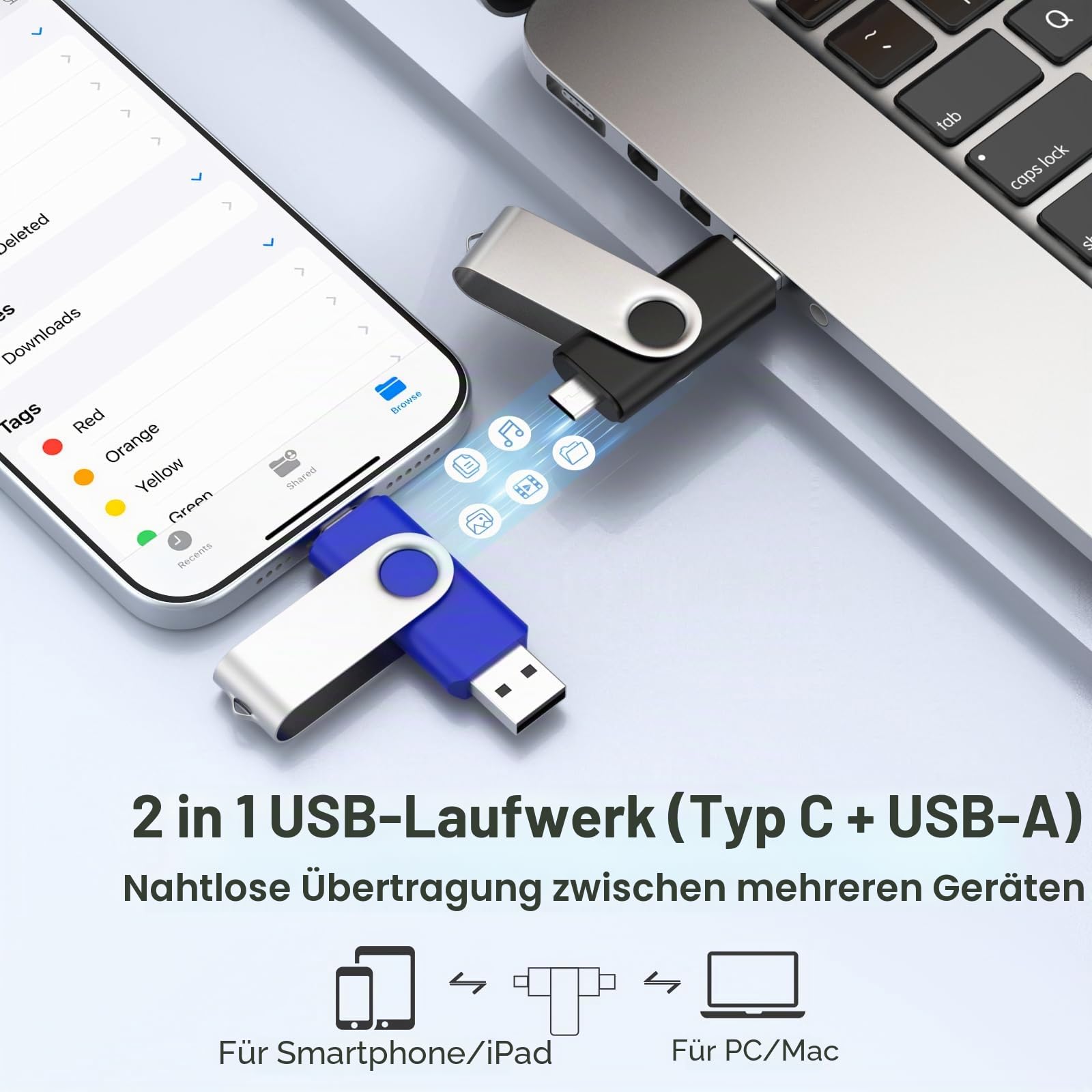 ABLAZE 64 GB USB C Stick 10er Pack, OTG USB 2.0 Typ-C Speicherstick | 64GB Dual Typ-C Stick kompatibel mit iPhone 16/15, Android-Smartphones, Computern, Tablets, Mac, iPad, PC
