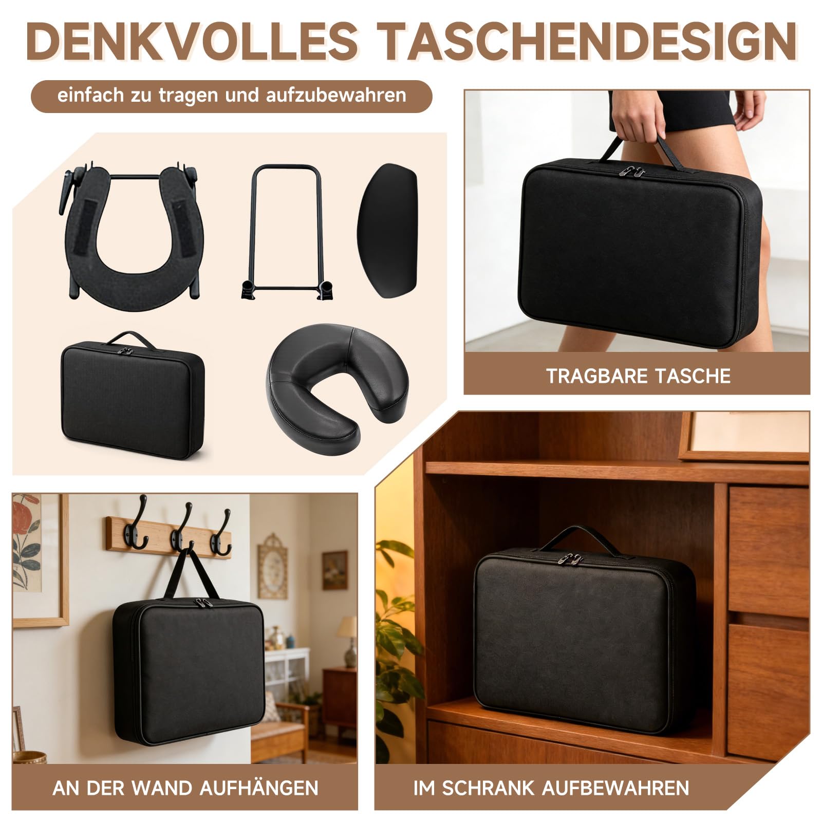 Massage Kopfstütze für Bett, Höhe 14–45 cm, Ergonomische Kopfstütze & Kissen mit Gesichtsschlitz, kompatibel mit Massageliege, Massagetisch, Kosmetikliege, Kopf Massage Zubehör, mit Armlehne