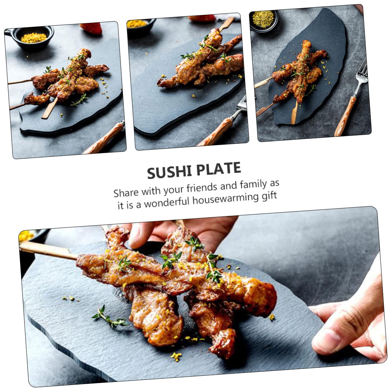 1pieza Plato De Sushi De Pizarra Forma Para Postres y Aperitivos Para Restaurantes y Hogares Negro