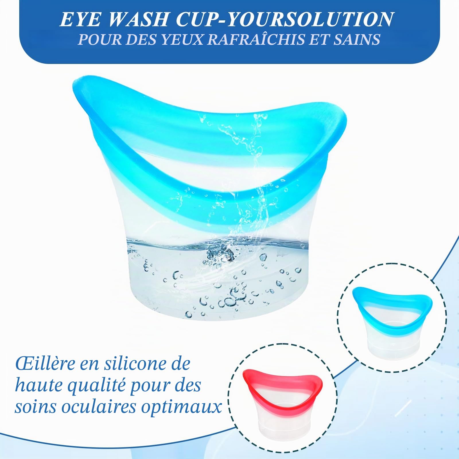 Lot de 4 tasses de bain en silicone de 10 ml pour oeil - Douces - Réutilisables - Baignoire portable - Nettoyage - Outil pour oeil - Pour apaiser la fatigue, rose, bleu