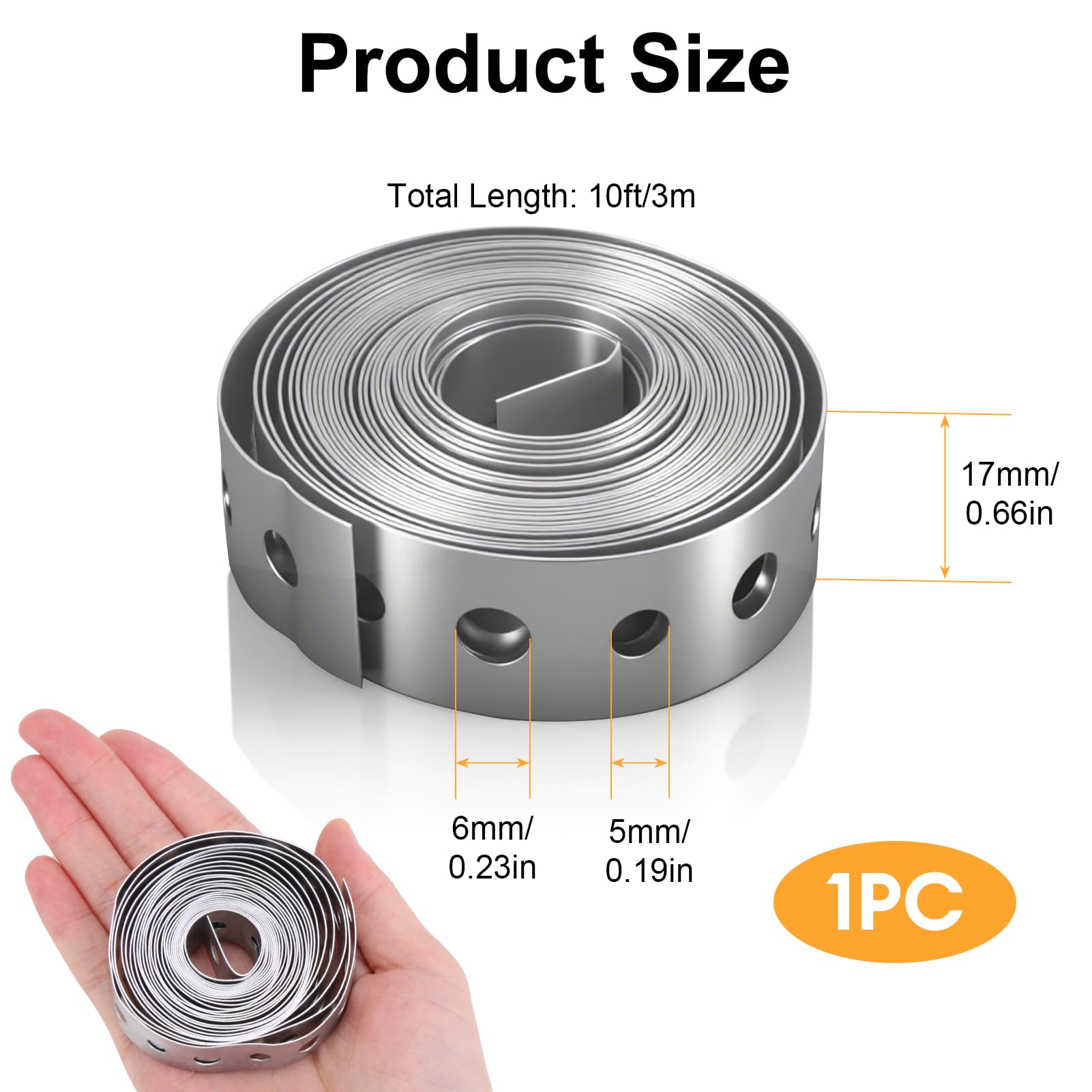 1 Pack 3/4 Inch × 10ft Galvanised Steel Band Metal Fixing Strap with Perforated Holes Builders Fence Brackets Fixing Banding Ties and Pipe Support Hanging Metal Strapping Strip with Holes - Image 2