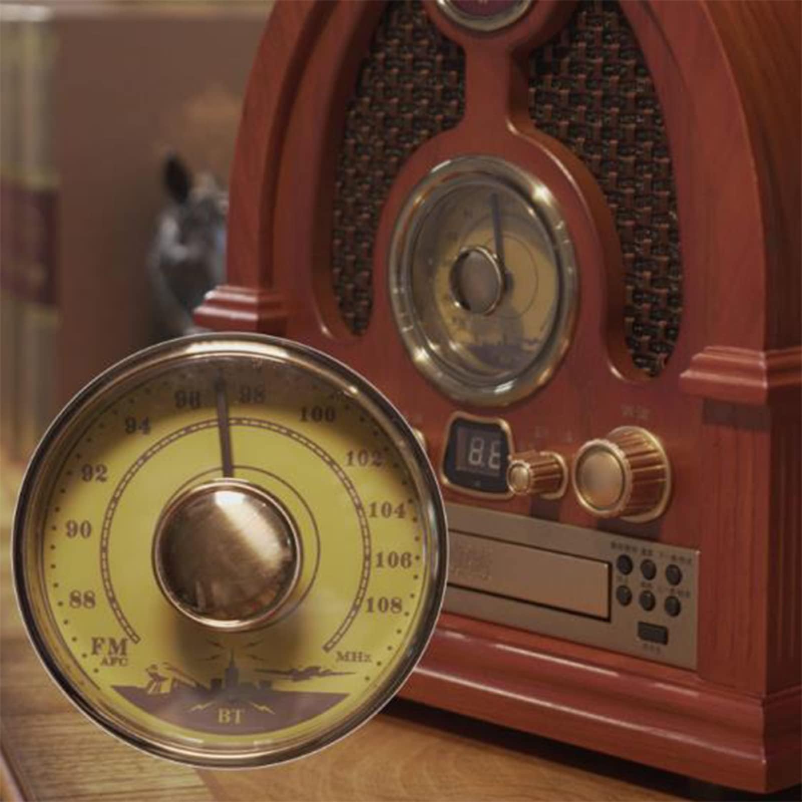 Lettore CD portatile con altoparlante Bluetooth in legno retrò, radio FM/AM, AUX, USB, SD e MMC, riproduzione di schede per anziani e bambini