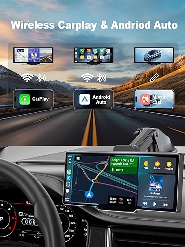 Miniatura 2 de Pantalla Carplay de Apple para automóvil, 10.26 pulgadas CarPlay inalámbrico y pantalla Android Auto con cámara de tablero 4K, cámara de respaldo de