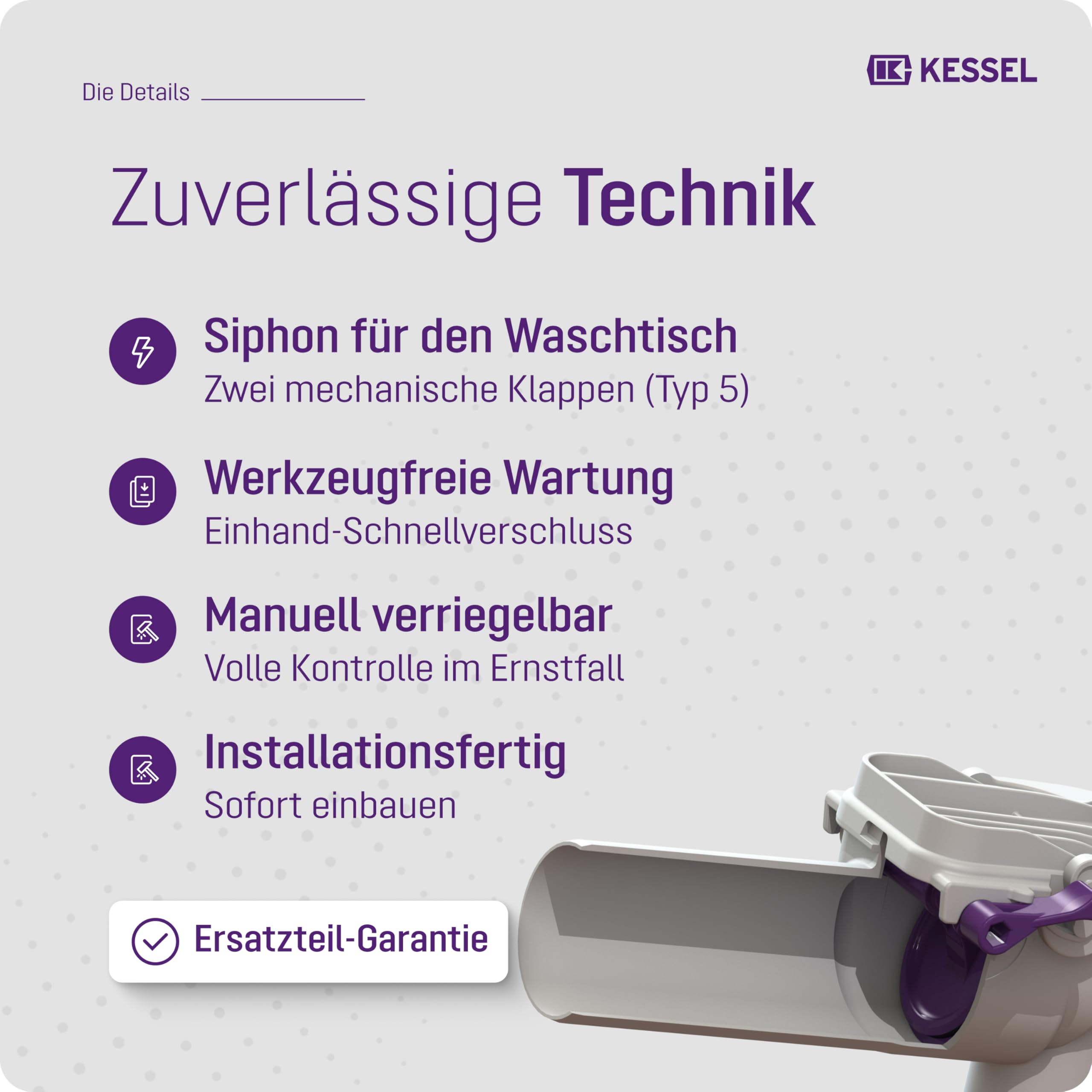 KESSEL Staufix DN 50 Rückstauverschluss Typ 2, mechanisch, Artikel 73050 | Kompakte mechanische Rückstausicherung für fäkalienfreies Abwasser, korrosionsfrei, für Sanierung EN 13564