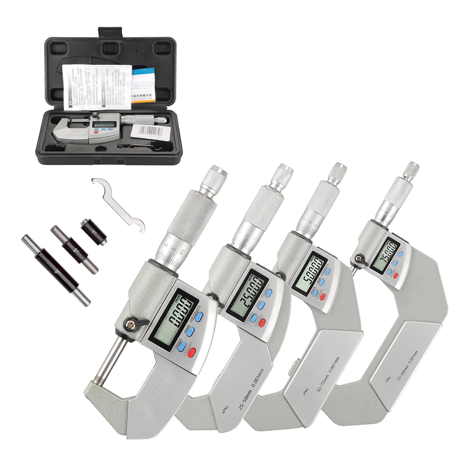 IP65 zestaw mikrometrów cyfrowych, 0-100 mm, elektroniczny zestaw śrub do mierzenia kabłąkowego ze stali nierdzewnej, wodoszczelny, do obróbki CNC i warsztatu, precyzyjny miernik do pomiaru