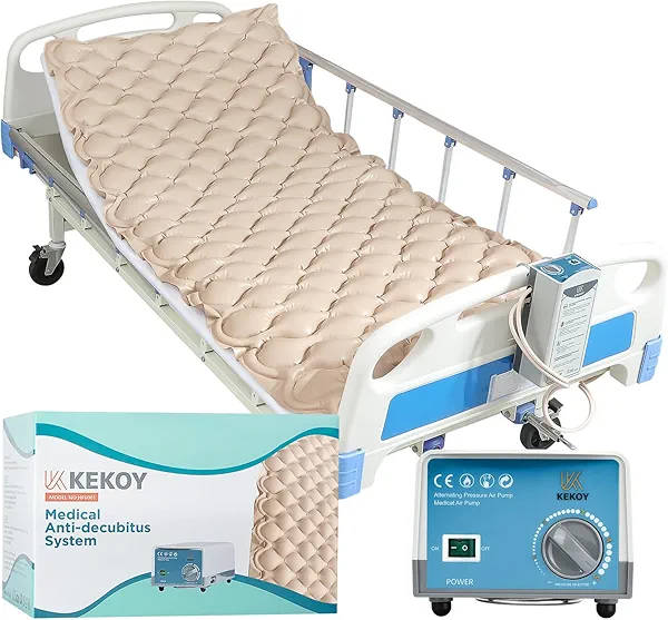 Alternating Air Pressure Mattress Pad, Bed Sore Prevention, Hospital Bed Mattress Topper with Whisper Quiet Pump & Waterproof, Heat Resistant Ulcer Cushion Pad for Hospital, Home, Medical Use