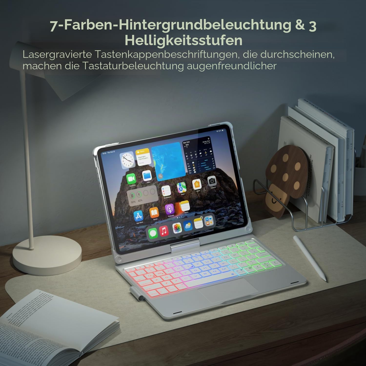 doqo iPad Air 11 & iPad Pro 11 Tastatur Hülle mit Trackpad,360° drehbar | Laptop-ähnliches Tippgefühl,Beleuchtung,kompatibel für iPad Air 11 M4/M3/M2,Air 5/4,Pro 11 (1.–4. Gen), mit Stifthalter