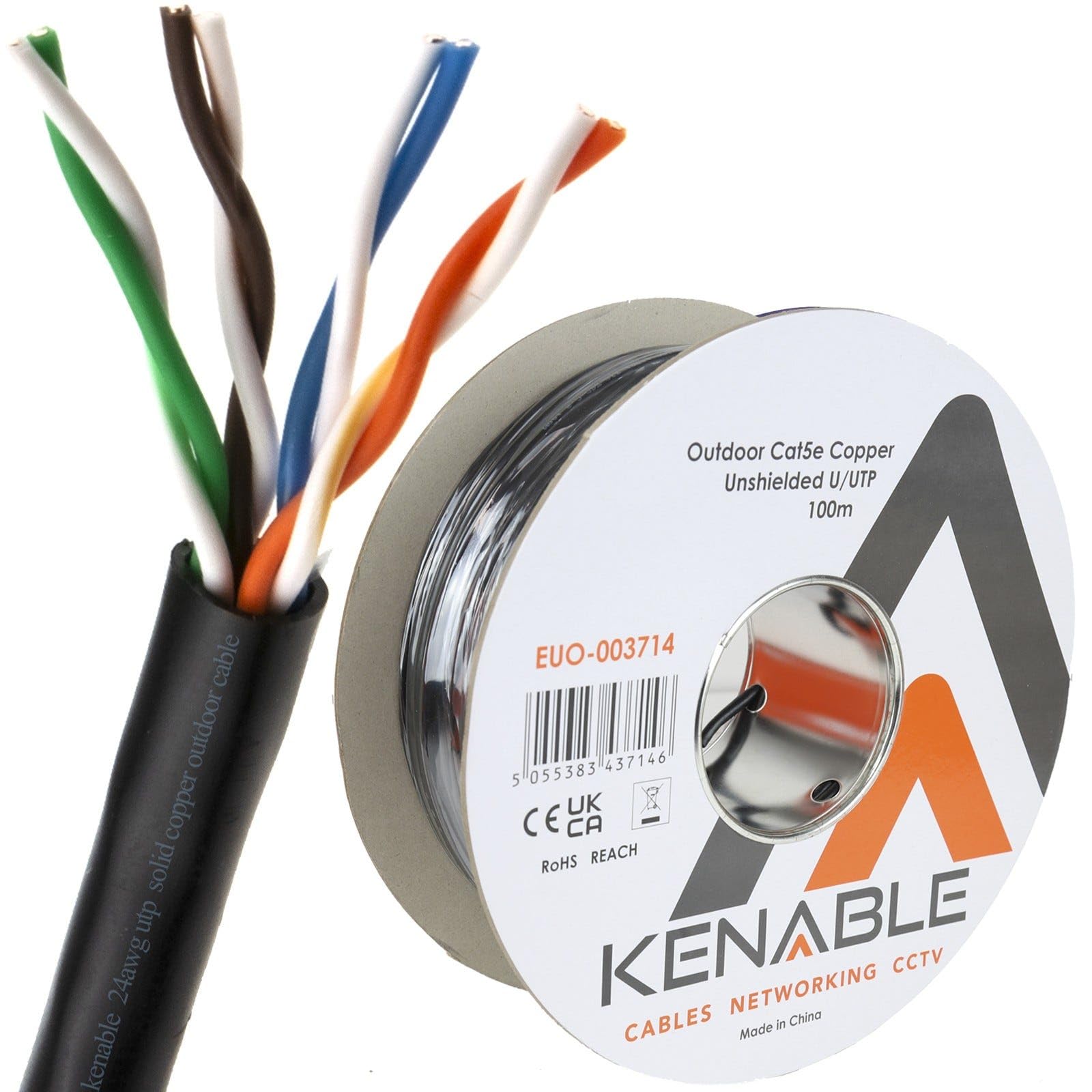kenable Cavo di rete Ethernet CAT5e esterno in puro rame massiccio UTP 100 m nero [100 metri]