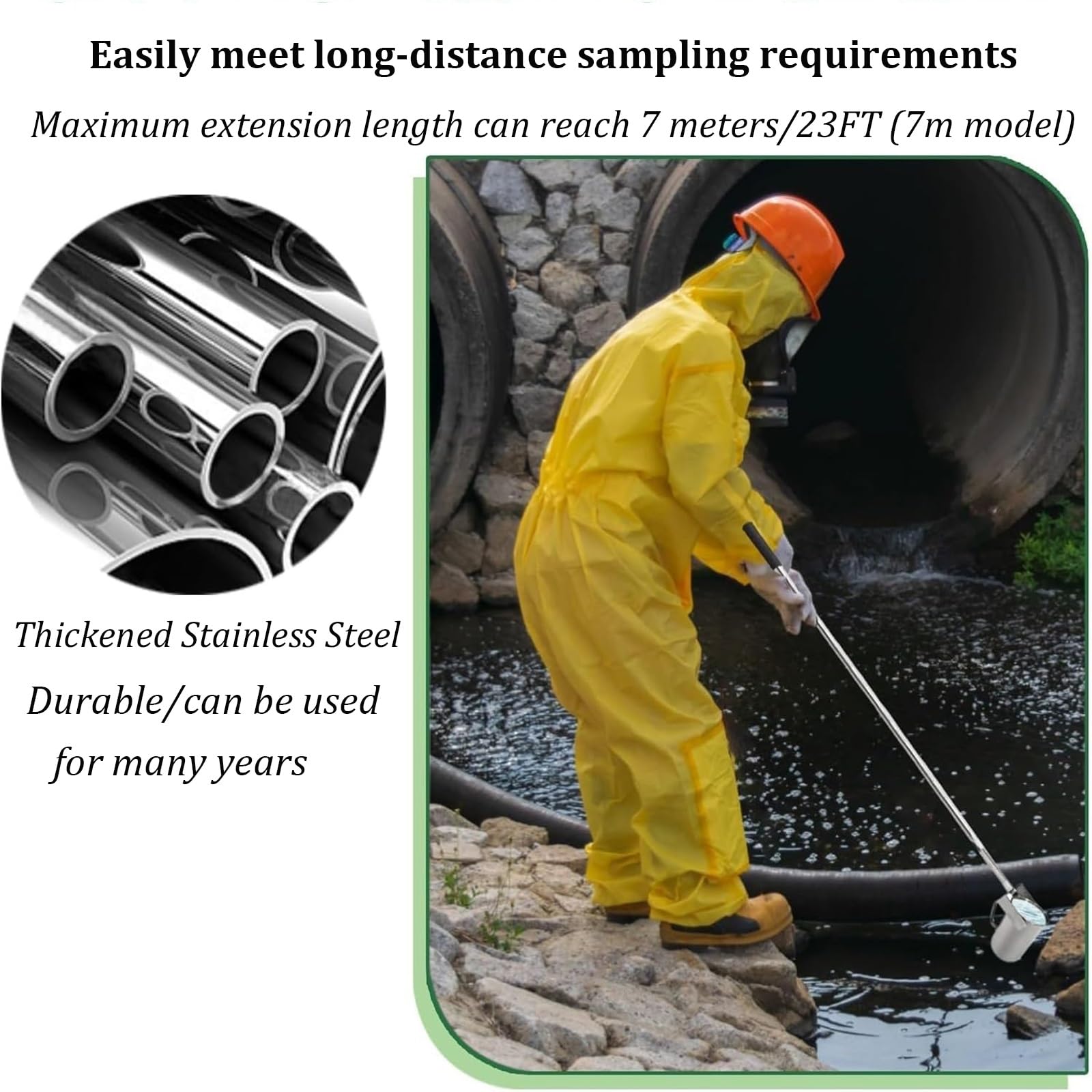 Perche de prélèvement d'échantillons d'eau avec Godet gradué de 500/1000 ML, télescopique en Acier Inoxydable, pour puits, réservoirs et étangs(500ML,2M/6.5FT)