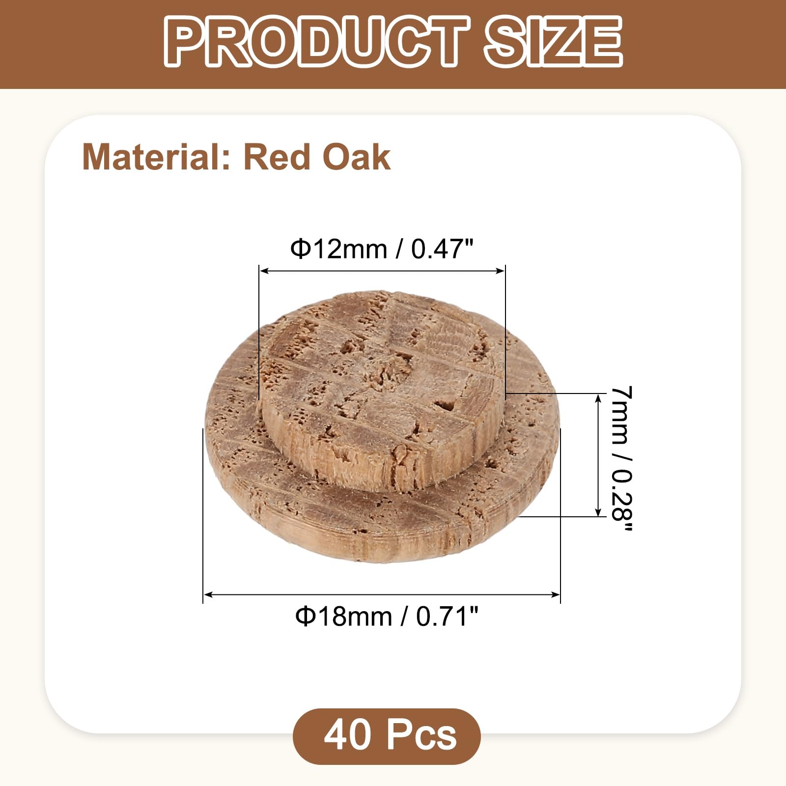 uxcell 40Pcs Wood Button Plugs, 12mm / 0.47