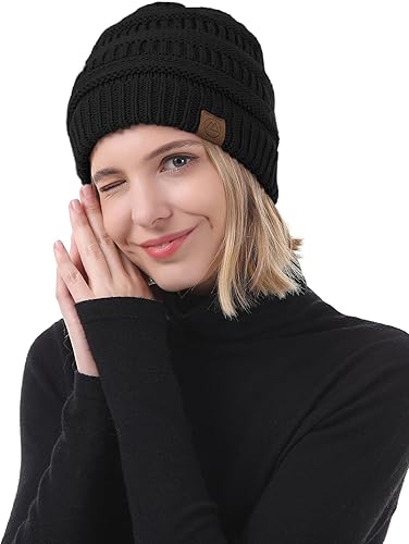 Miniatura 6 de Gorros de invierno con forro de satén para mujer, gorro de invierno con forro de seda para invierno, cálido gorro de punto con puños