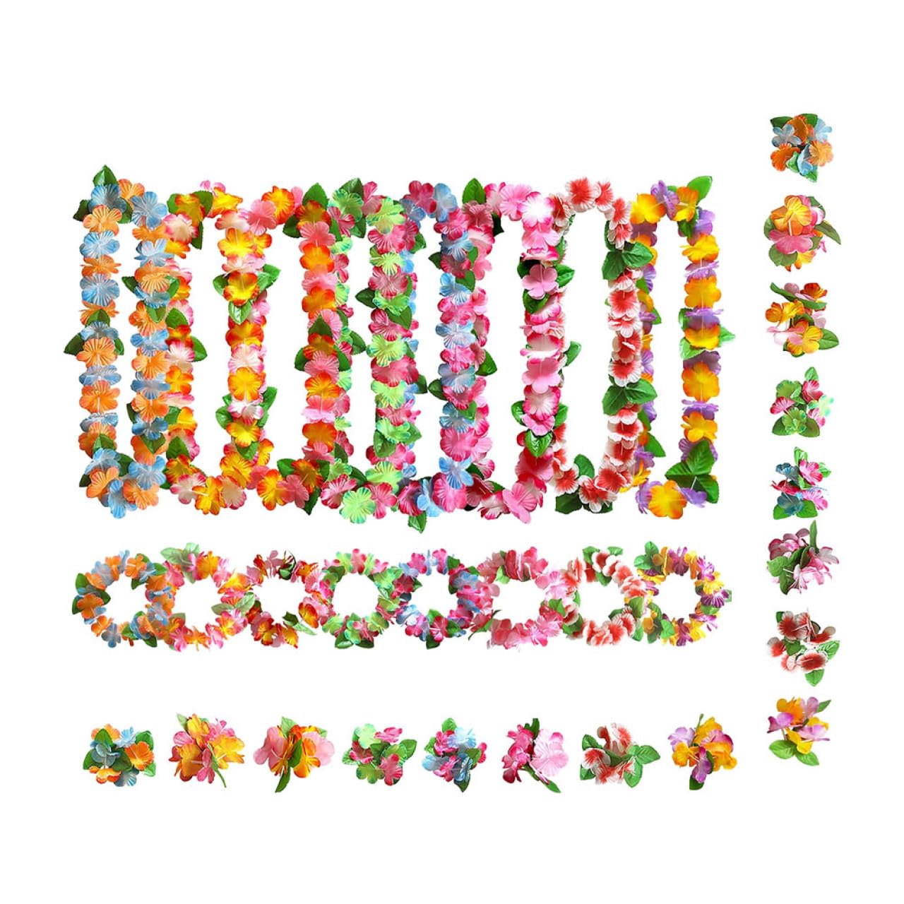 Guirnalda Hawaiana Decorativa con Collares Diademas y Pulseras de Flores Tropicales Accesorios Duraderos y Reutilizables para Eventos Luau y Temáticos Verano