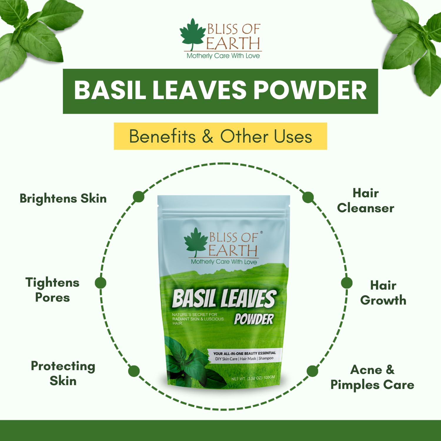 Bliss of Earth� 100% Pure Basil Leaves Powder | Ayurvedic Tulsi Powder | (100GM) | Great For Hair, Skin, Face 3