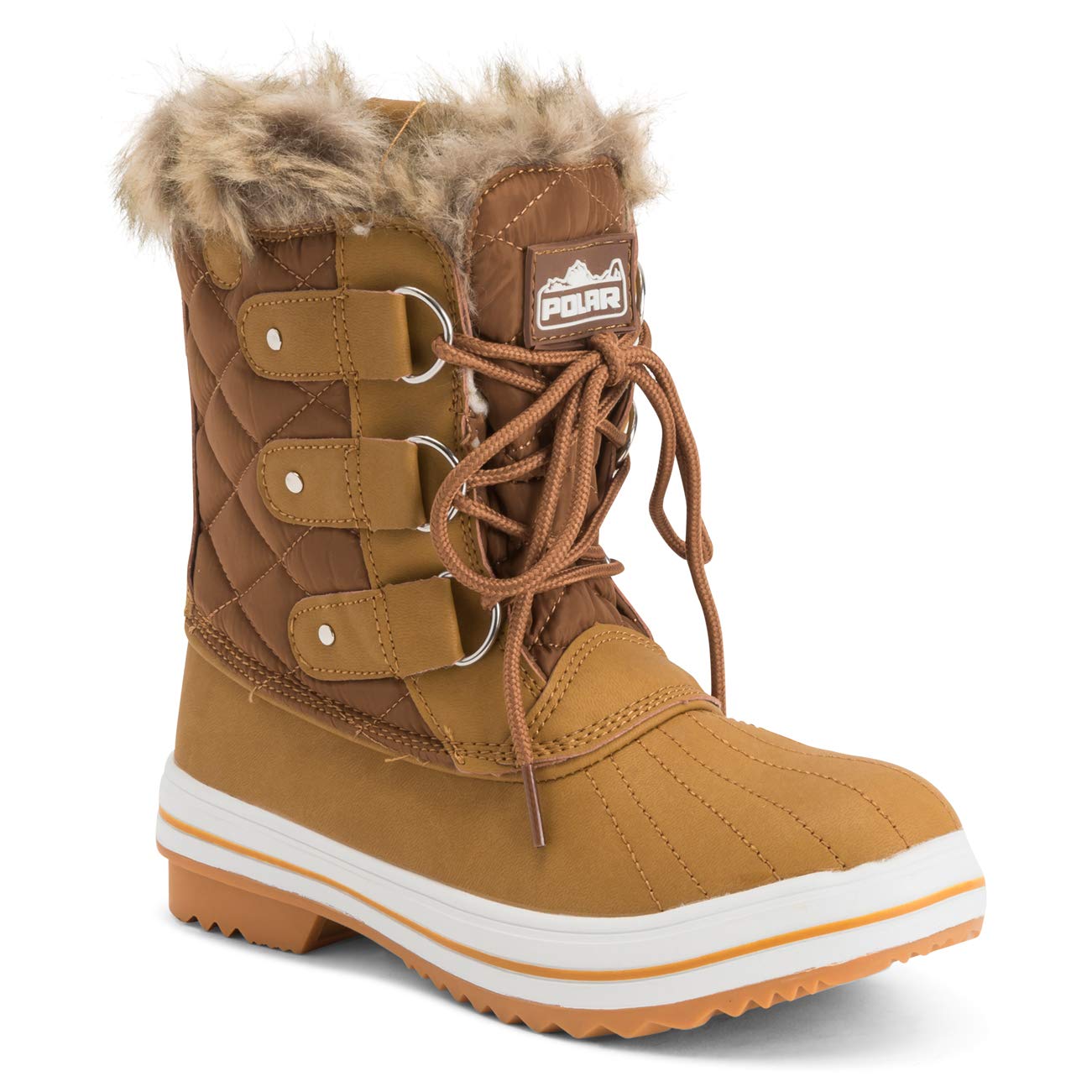 Polar Womens Snow Boot Nylon Short Winter Snow Rain Warm Waterproof Boots, Tan, 5 UK