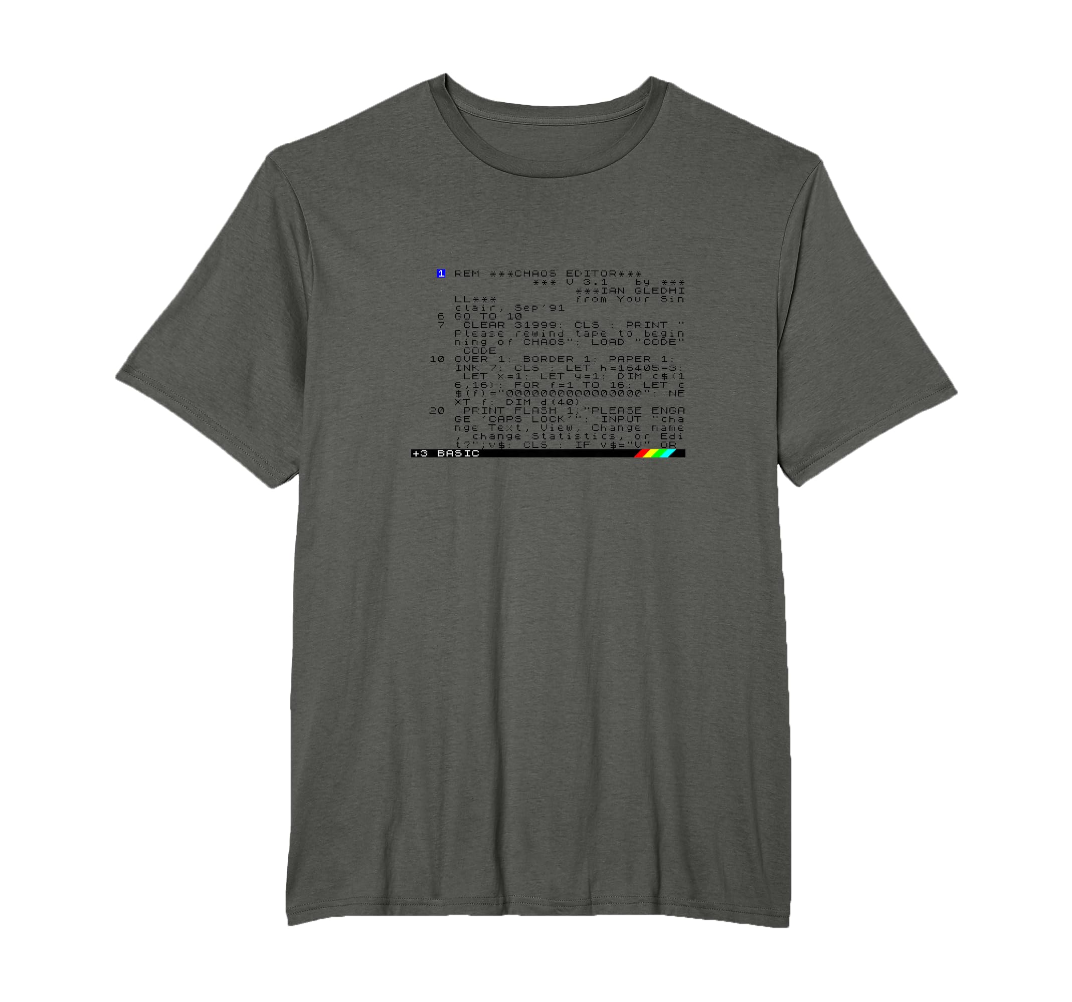 Sinclair Spectrum BASIC Programming Retro Gaming T-Shirt Grey Small Classic Fit Short Sleeve Cotton Polyester Men's Adult