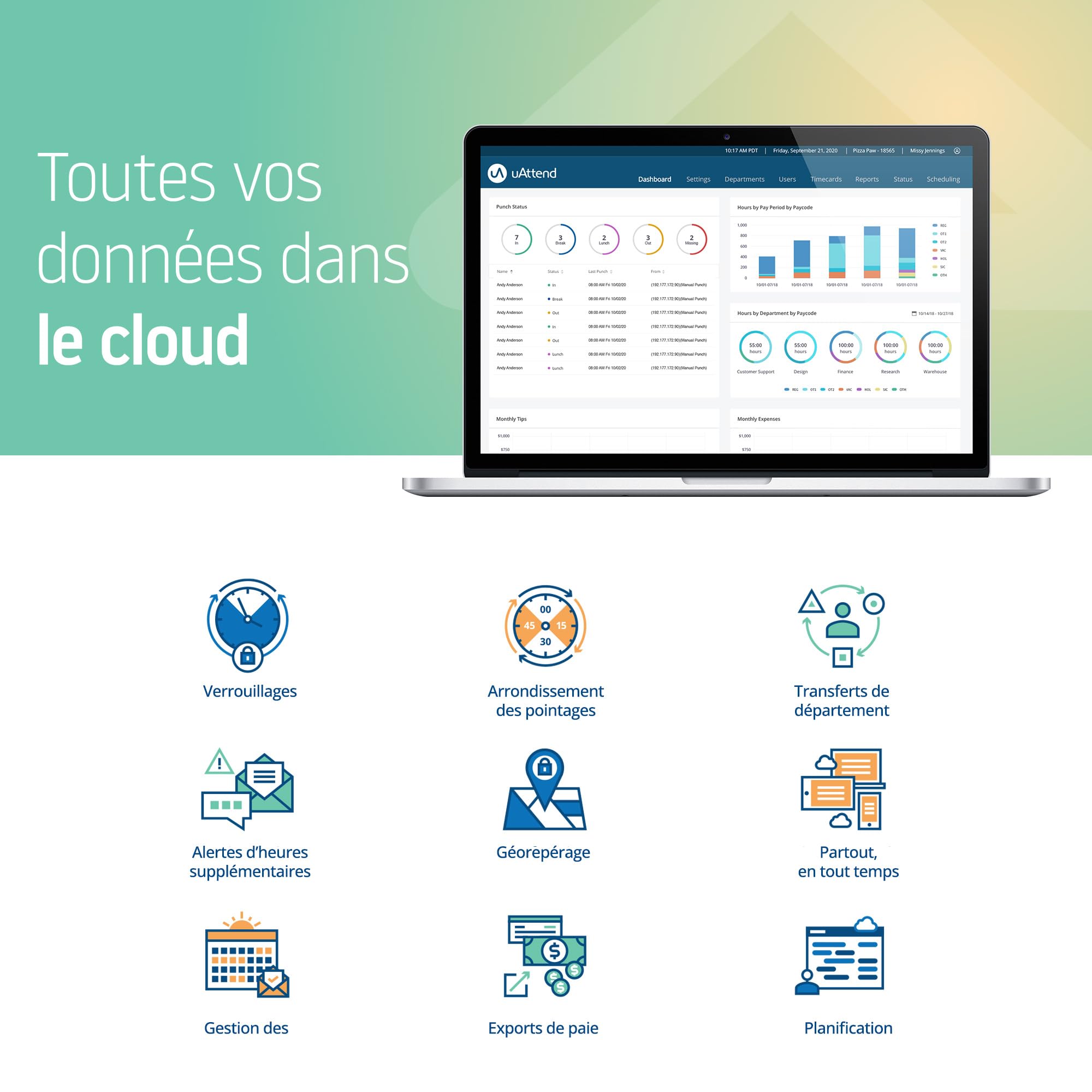 uAttend Touch-Free Voice Control and Facial Recognition Time Clock with Temperature Reader DR2500 — view 8