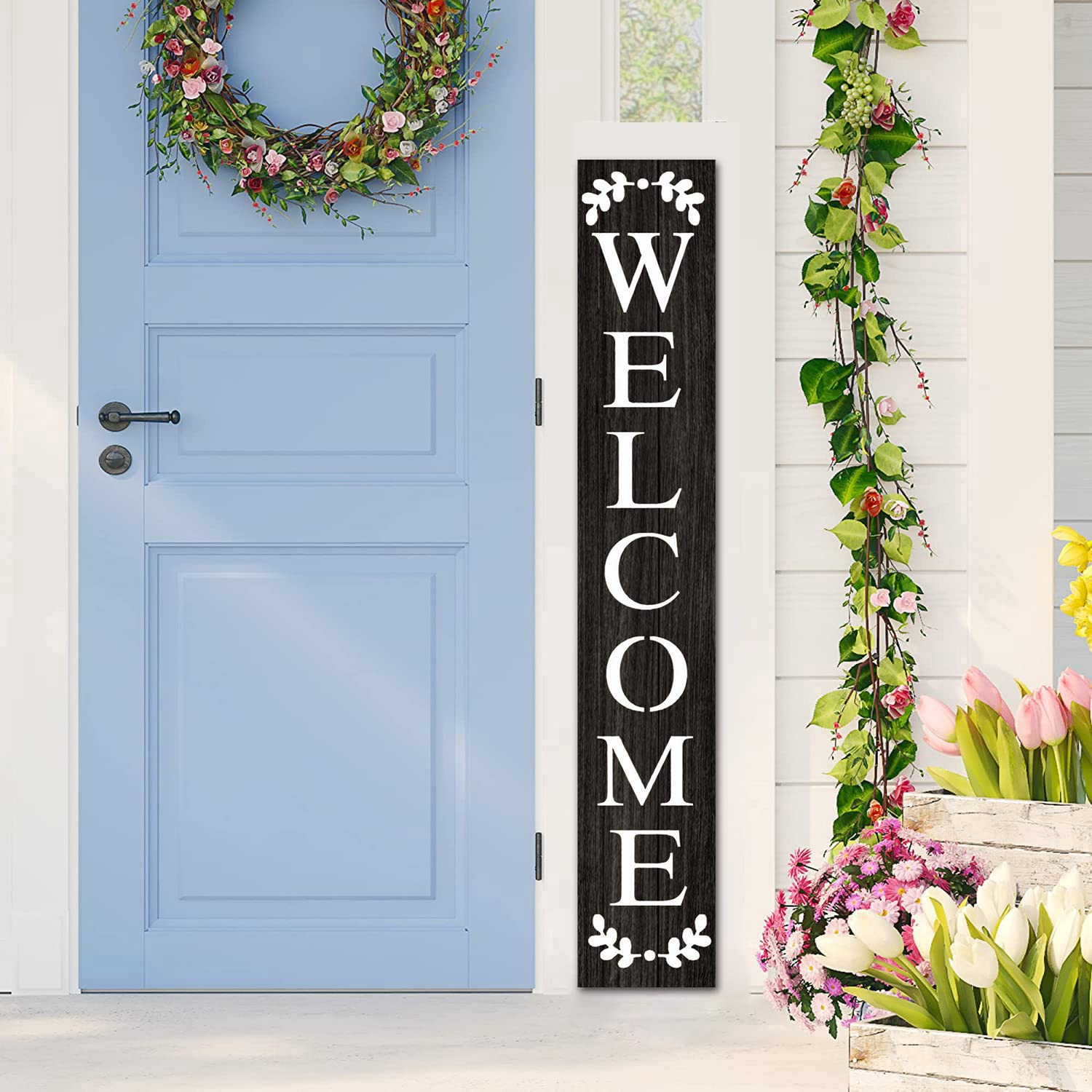 Sokomurg (48in*8in) Welcome Signs Vertical for Front Porch Standing Hanging Large Wooden Welcome Sign for Front Door Home Decoration Classroom Door Farmhouse Decor Outdoor Indoor (20221006aa006)