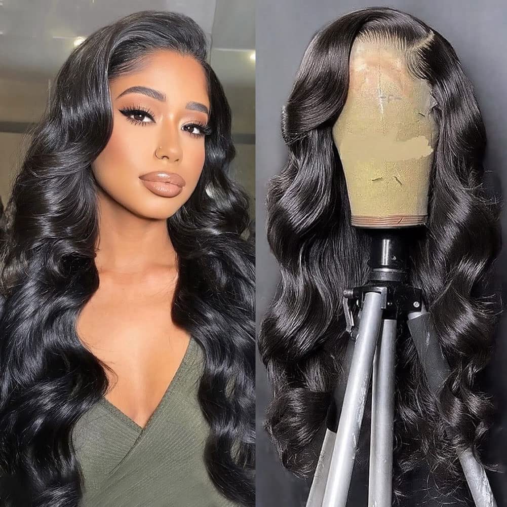Fereowth 13x4 Lace Front Wigs Human Hair Body Wave Wig,24 Inch Pre Plucked 180% Density Body Wave Transparent Lace Front Wigs,100% Brazilian Human Hair Glueless Wigs for Women Natural HairLine