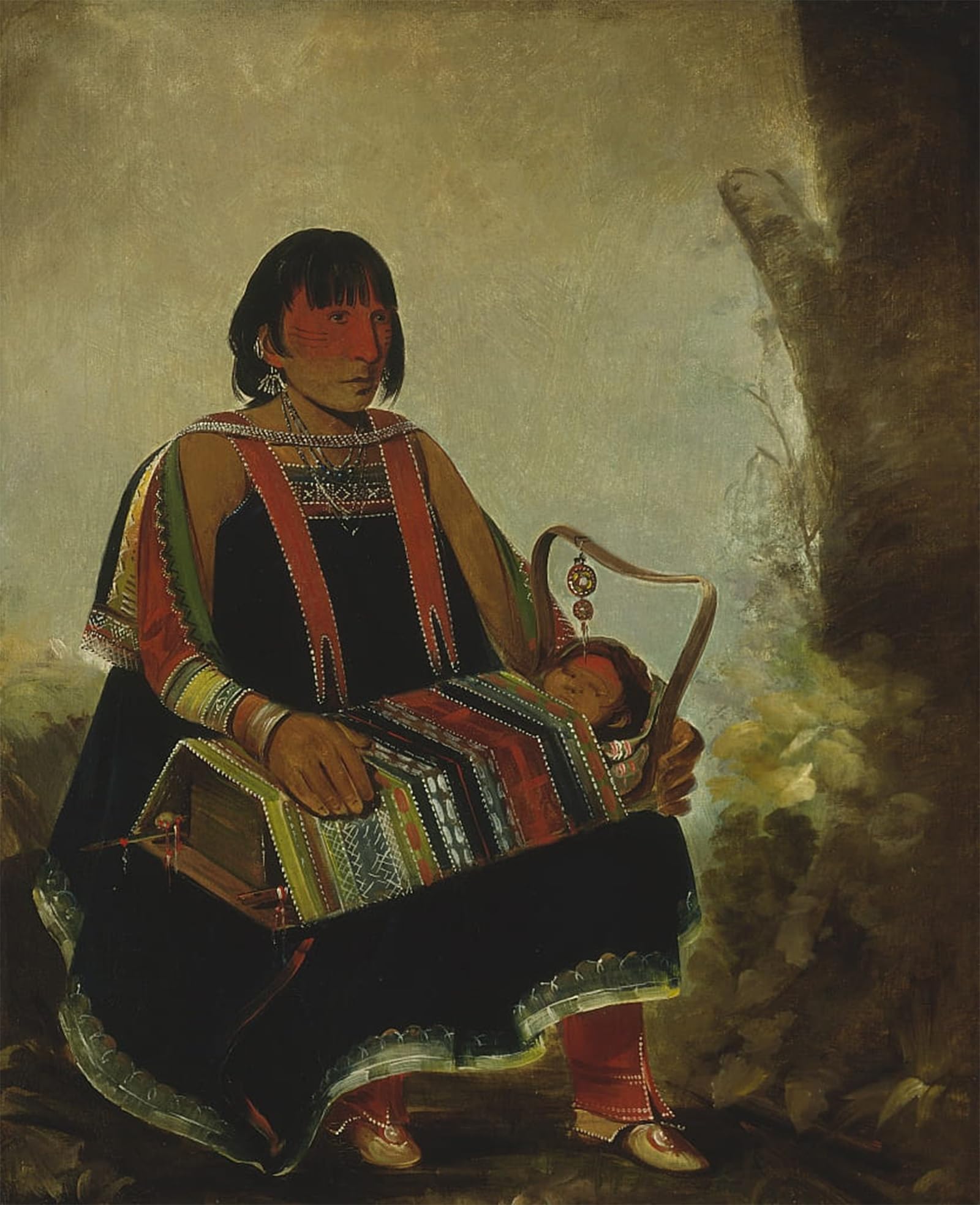 ARTXLXXBN Famous Painting Art Wall Decor Abstract Art Picture Woman with Her Child in a Cradle by George Catlin Animal Pictures for Home Decor 60x90cm
